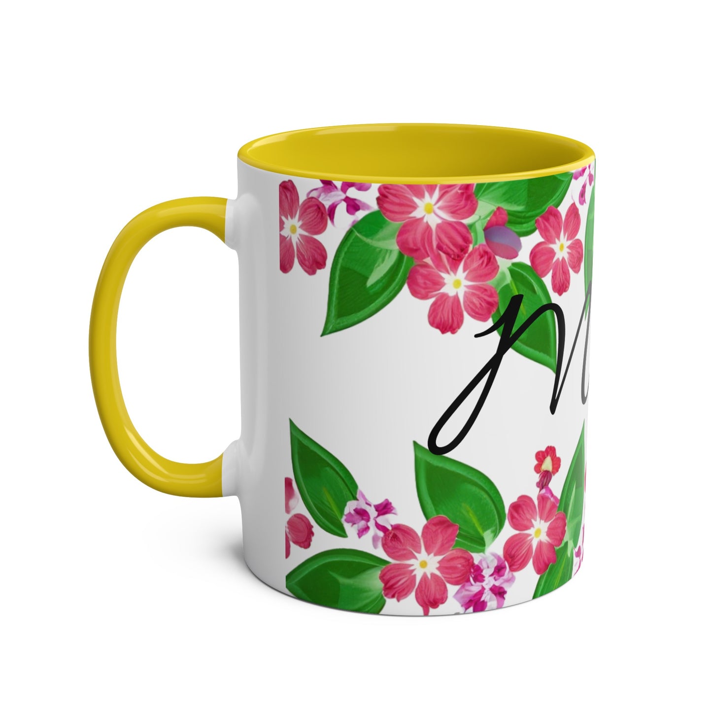 Two-Tone Floral MUM Coffee Mugs, 11oz