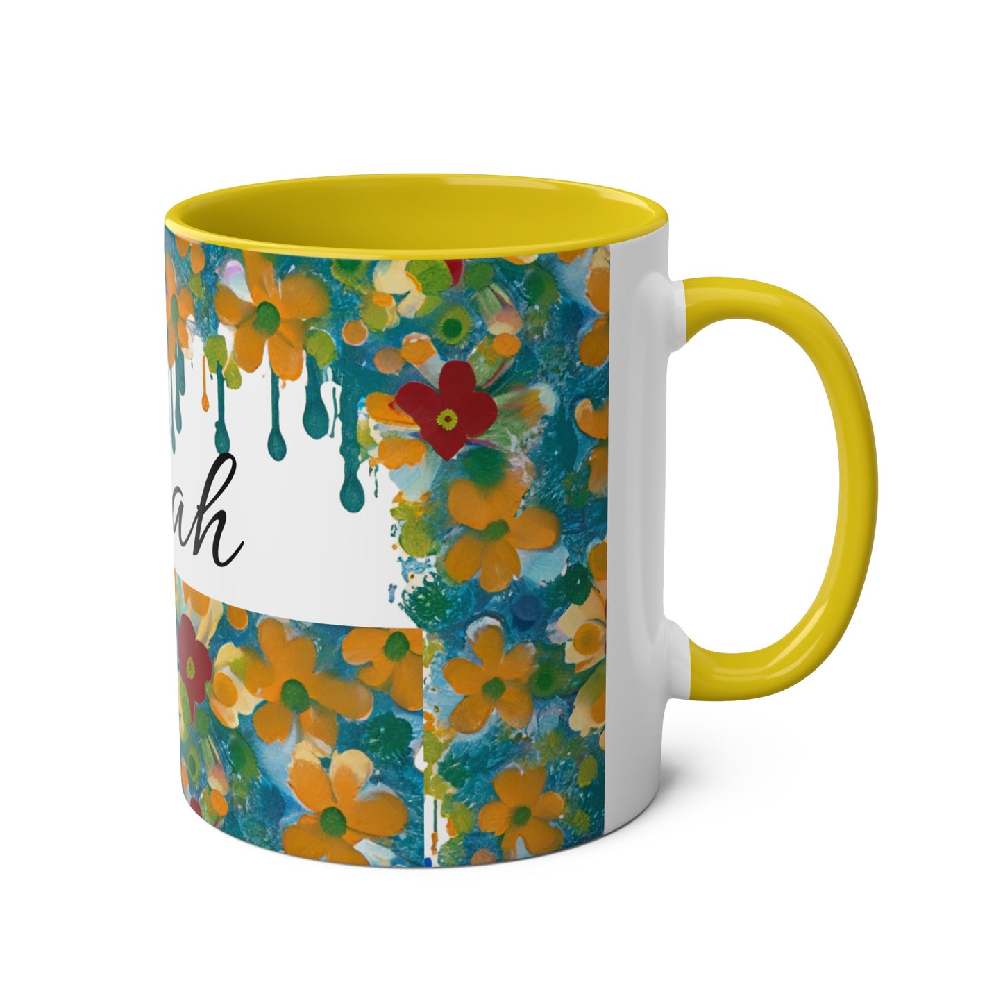 Floral, Painted, dripped Coffee Mug!