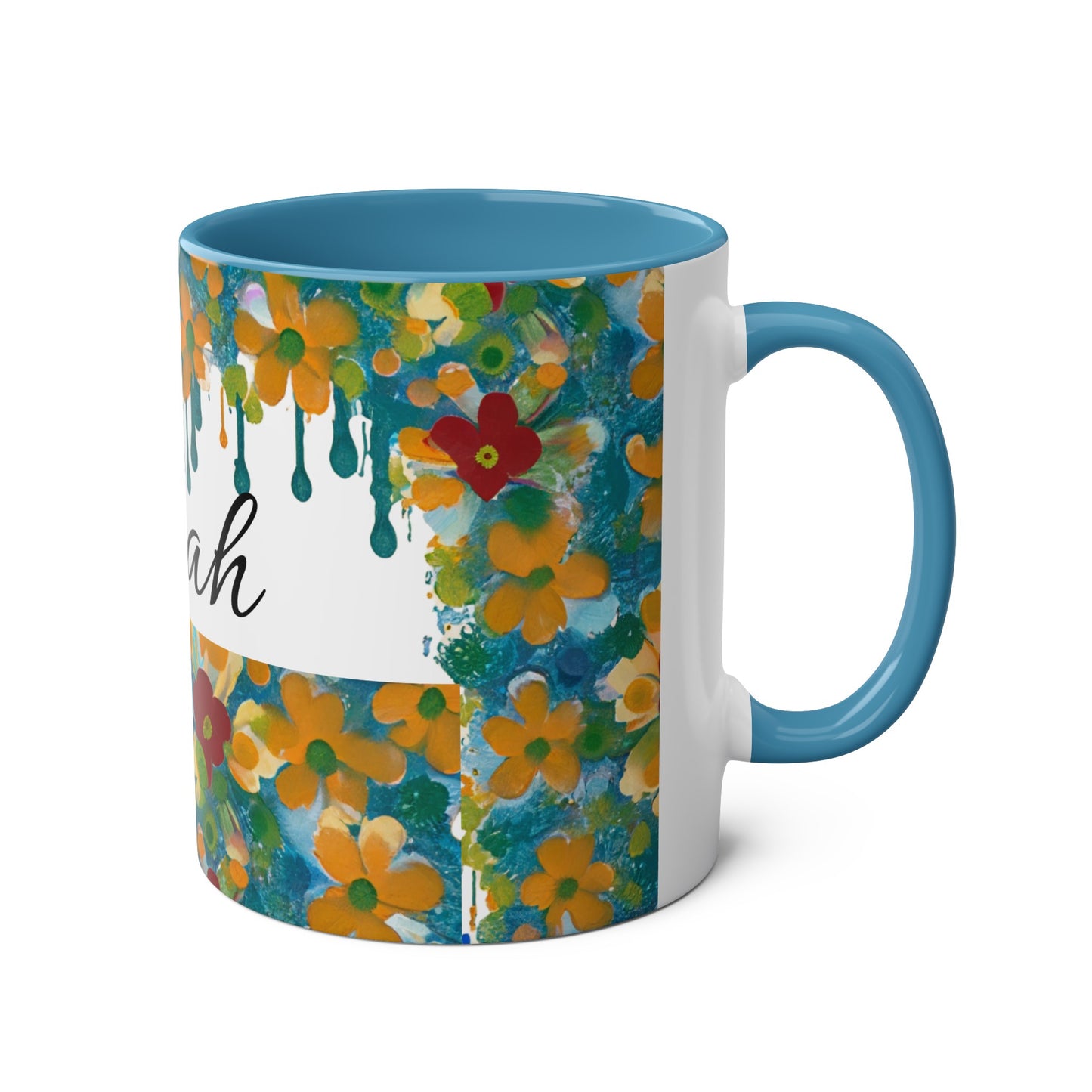 Floral, Painted, dripped Coffee Mug!