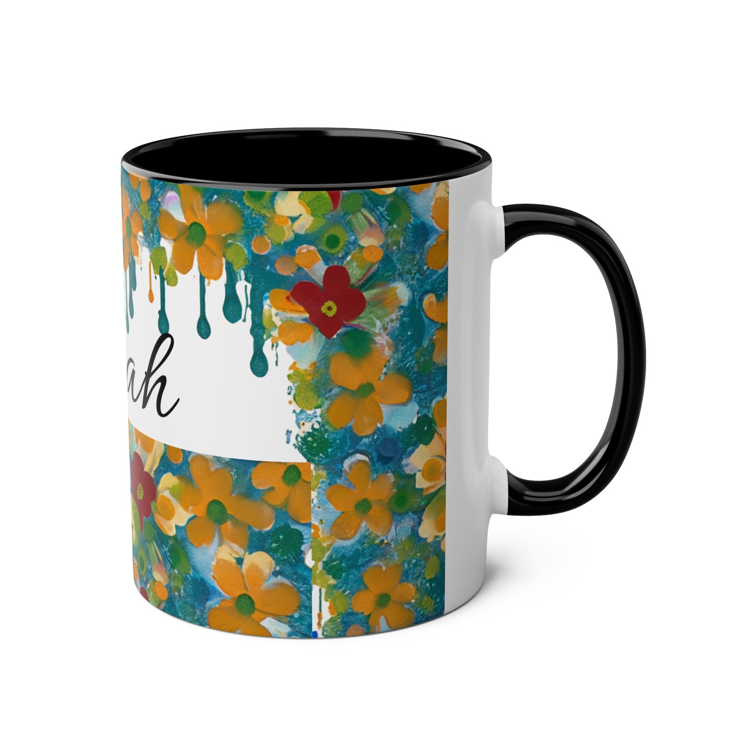 Floral, Painted, dripped Coffee Mug!