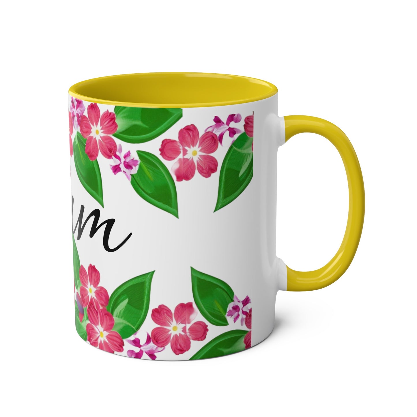 Two-Tone Floral MUM Coffee Mugs, 11oz