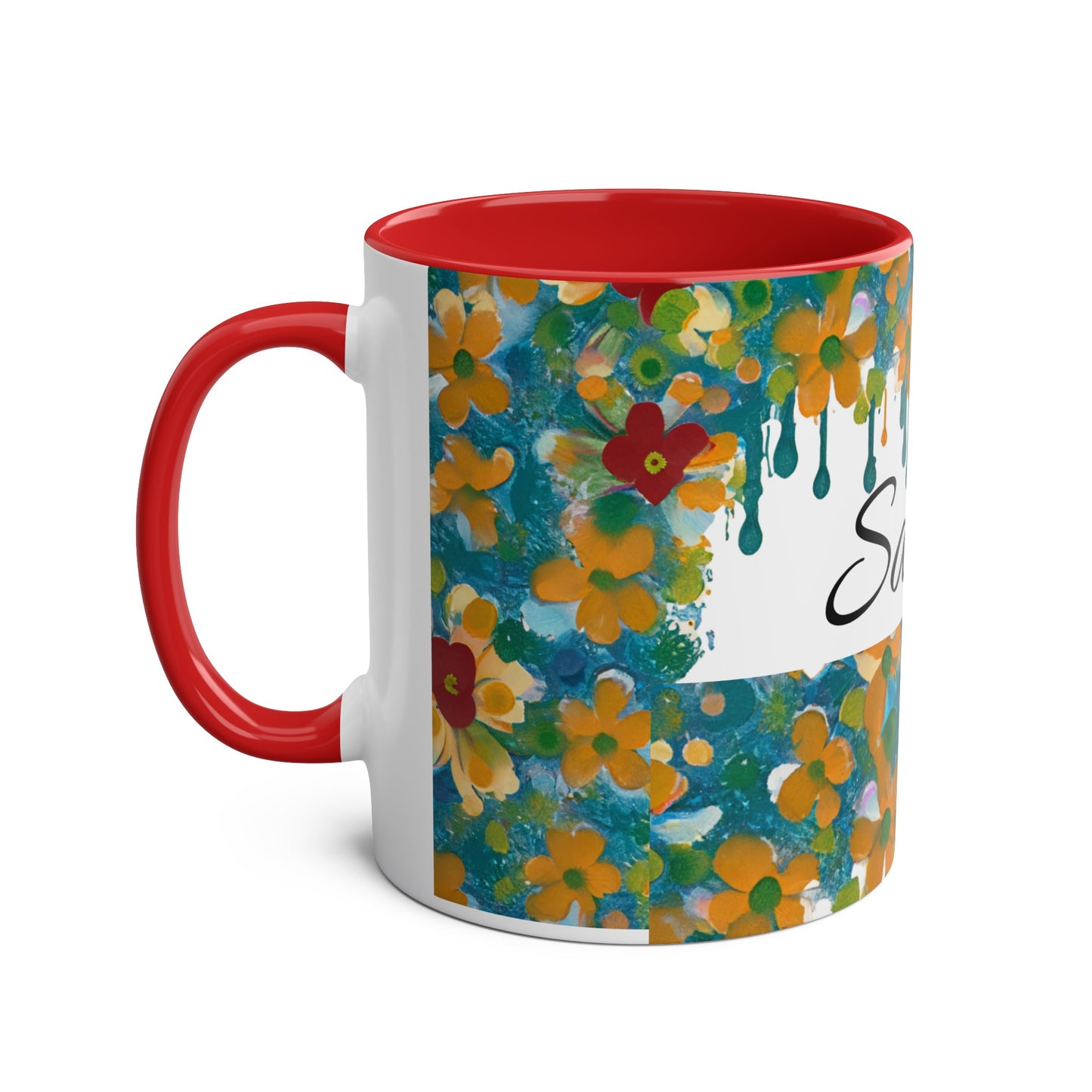 Floral, Painted, dripped Coffee Mug!