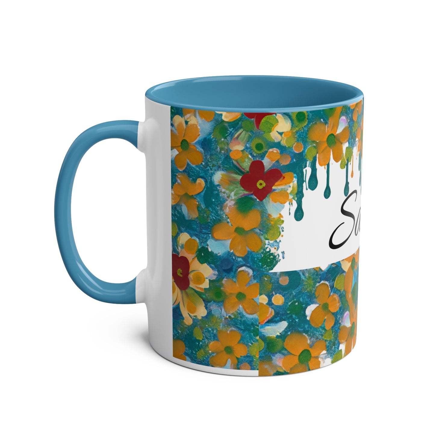 Floral, Painted, dripped Coffee Mug!
