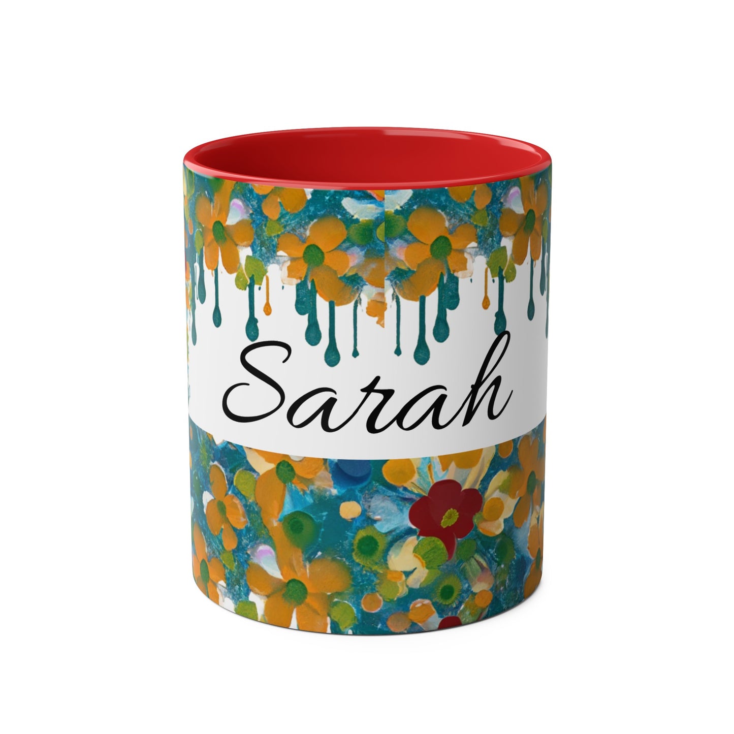 Floral, Painted, dripped Coffee Mug!