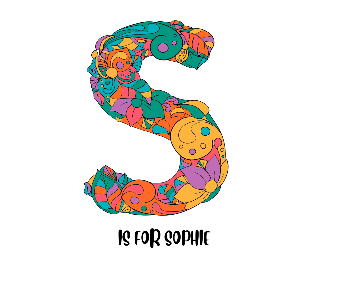 Personalised Floral Alphabet Tee - Fun & Vibrant S Design for Creative Kids