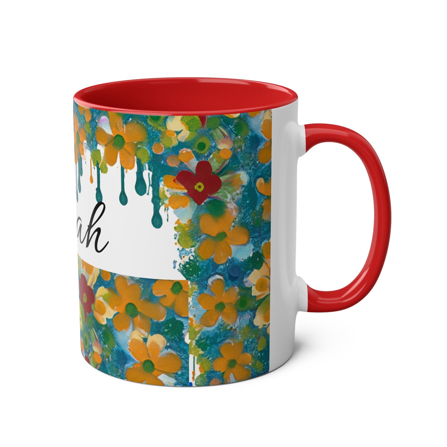 Floral, Painted, dripped Coffee Mug!