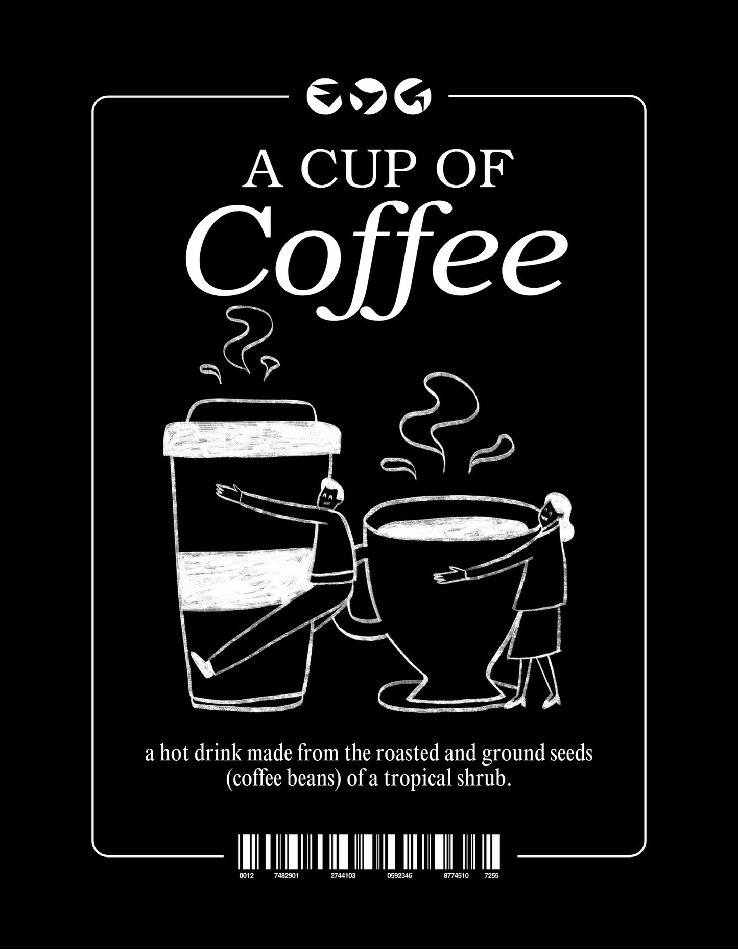 Coffee Lovers Canvas Tote Bag with strap colour option - 'A Cup of Coffee' Design