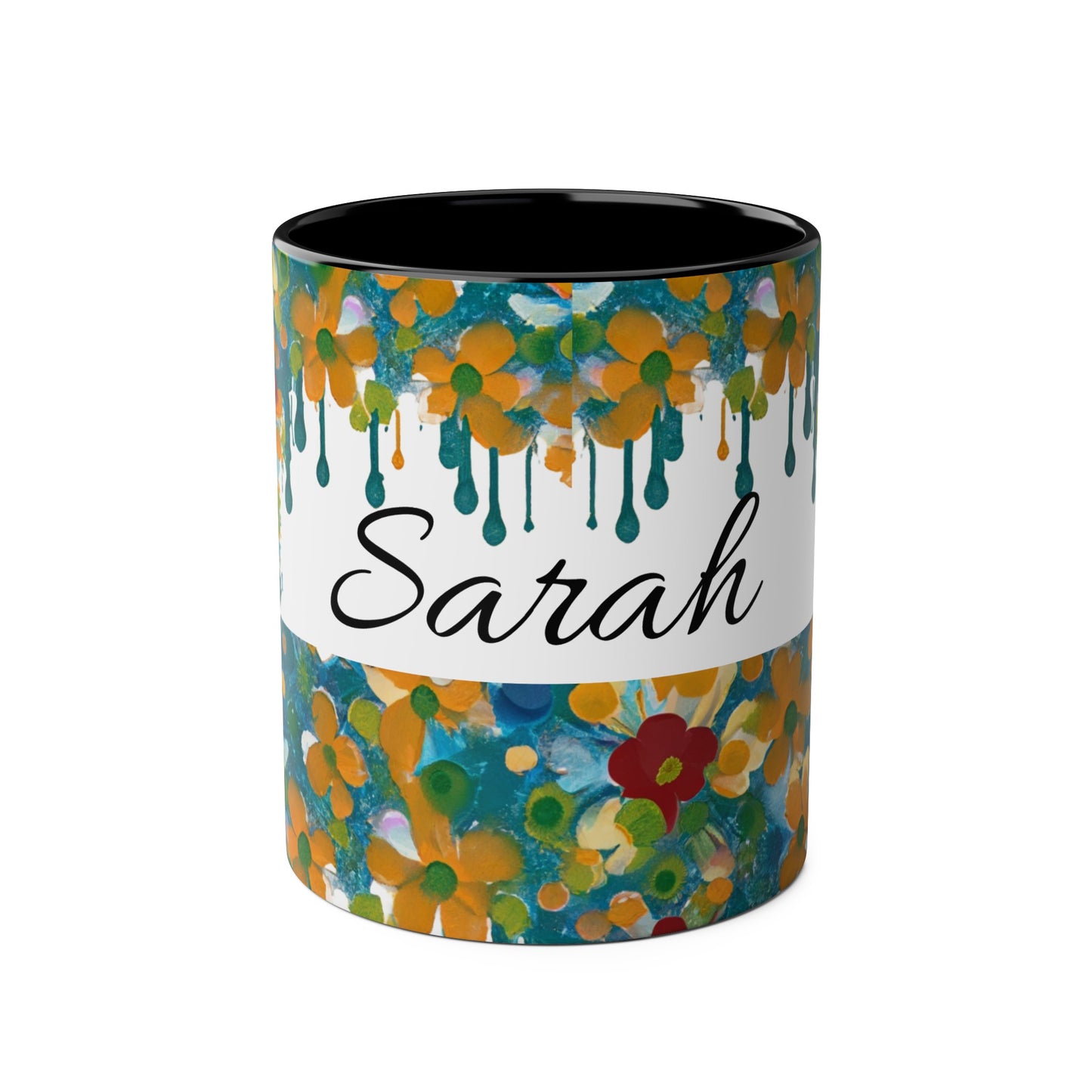 Floral, Painted, dripped Coffee Mug!