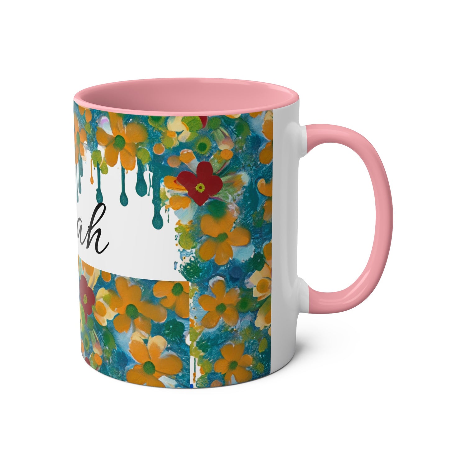 Floral, Painted, dripped Coffee Mug!