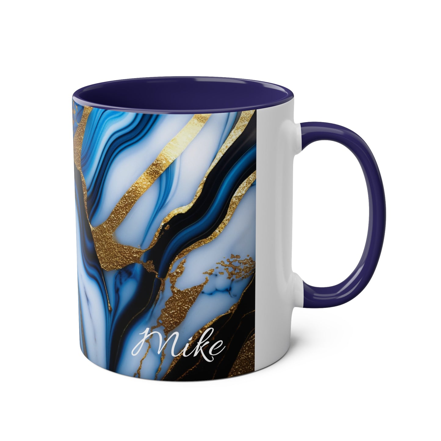 Personalised Marble ink Art Mug (blue,gold)