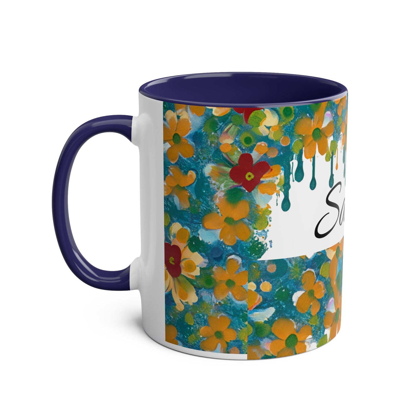 Floral, Painted, dripped Coffee Mug!