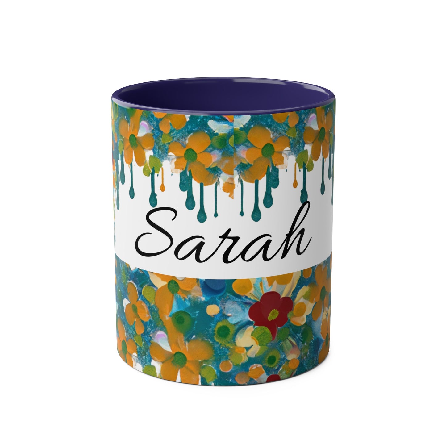 Floral, Painted, dripped Coffee Mug!