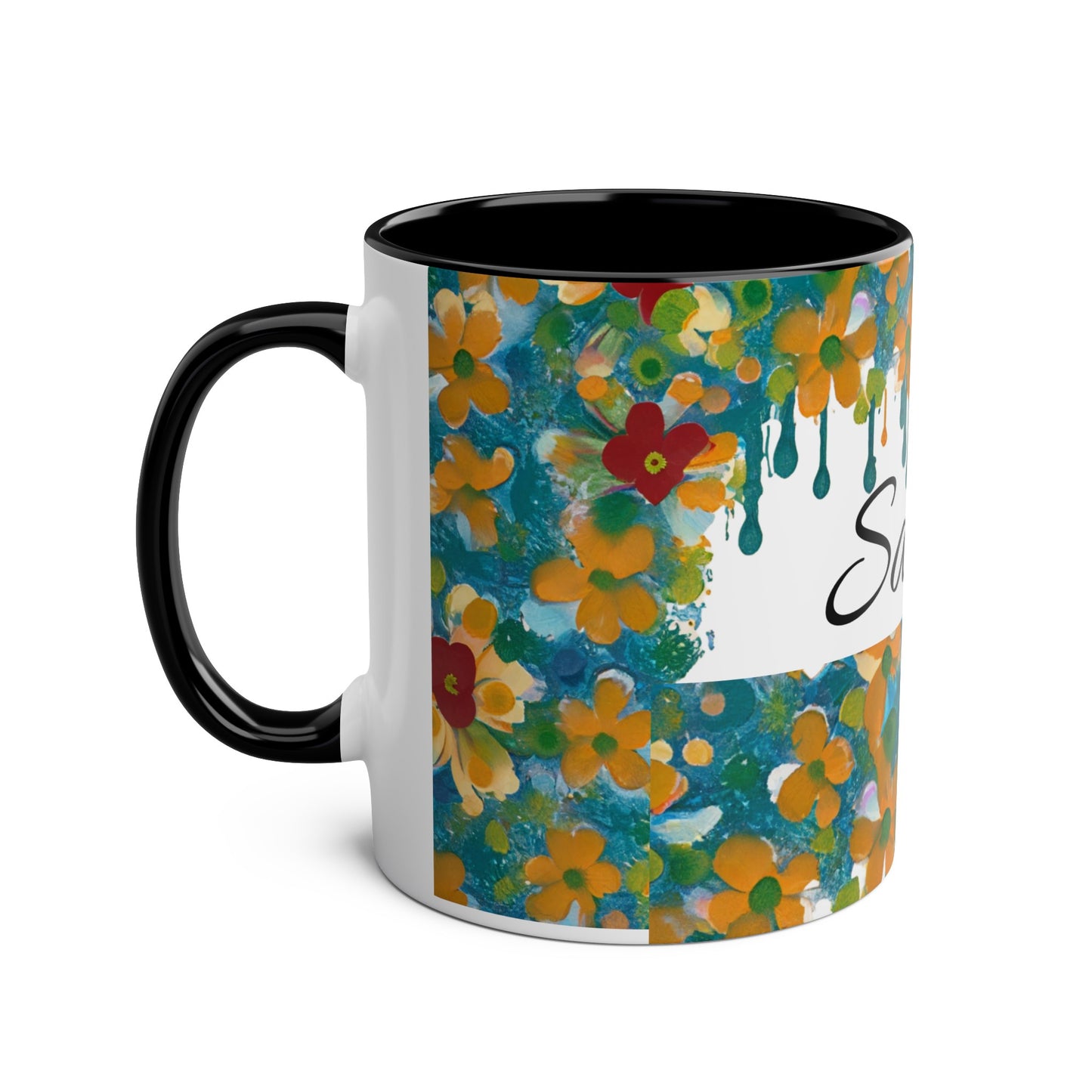 Floral, Painted, dripped Coffee Mug!