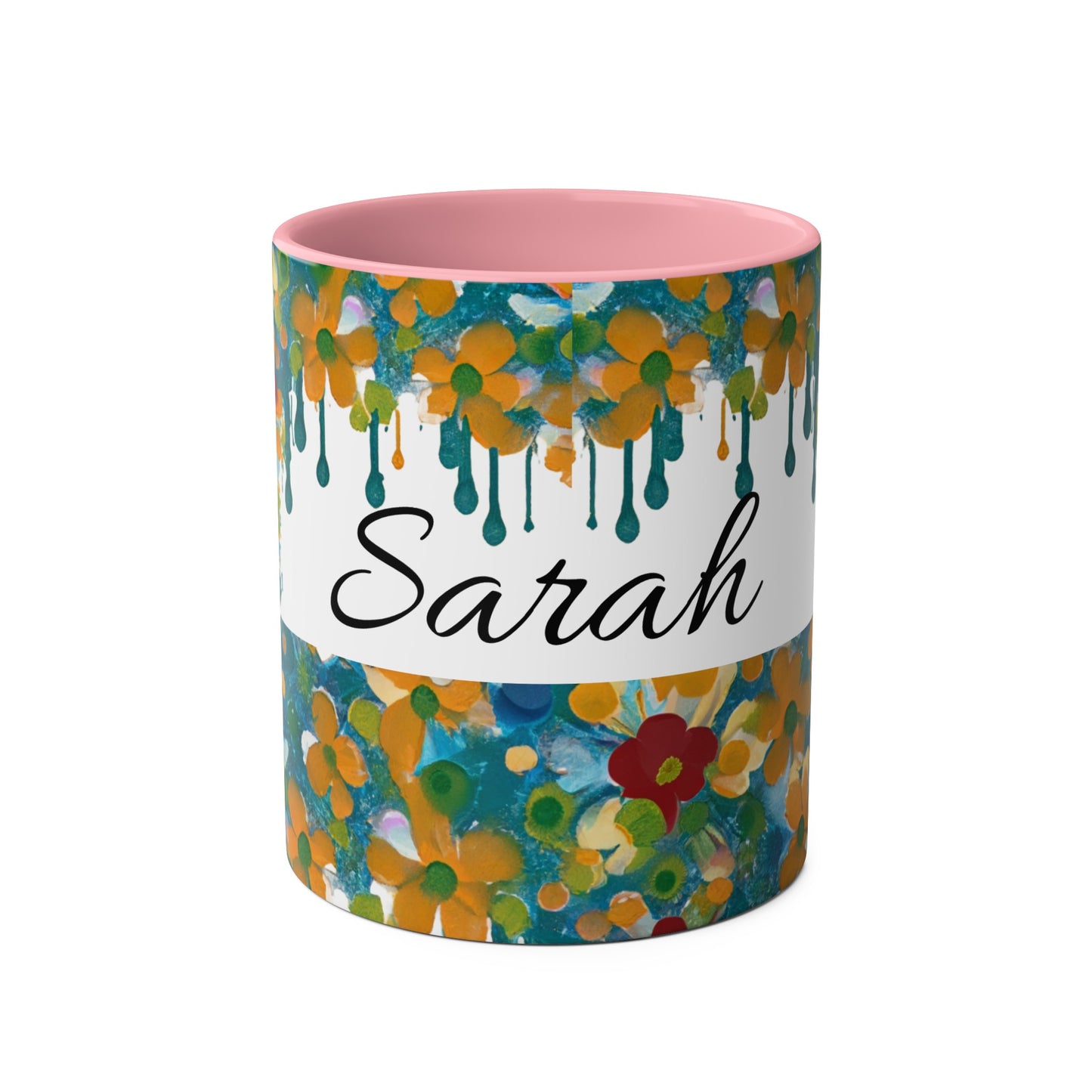 Floral, Painted, dripped Coffee Mug!