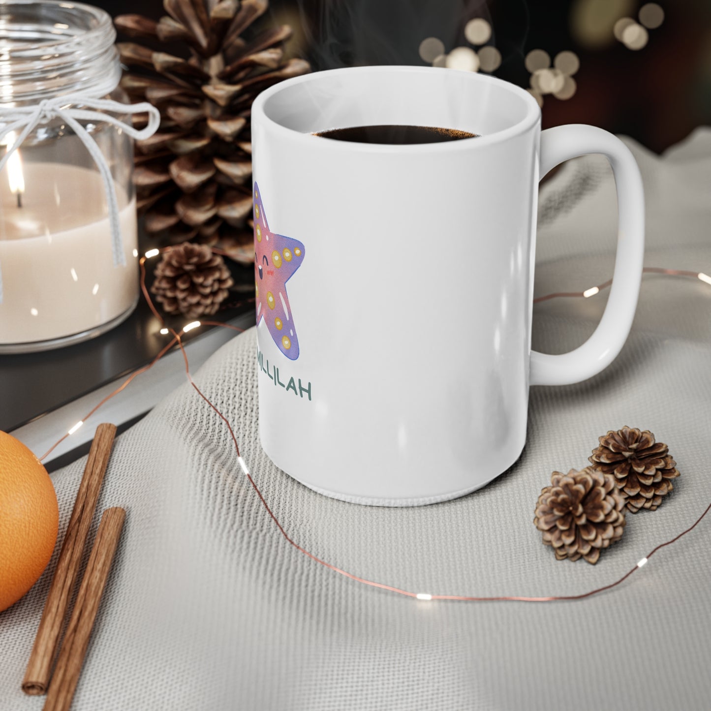 Bismillah Star Ceramic Coffee Cup - 11oz & 15oz, Cute Design for Everyday Joy
