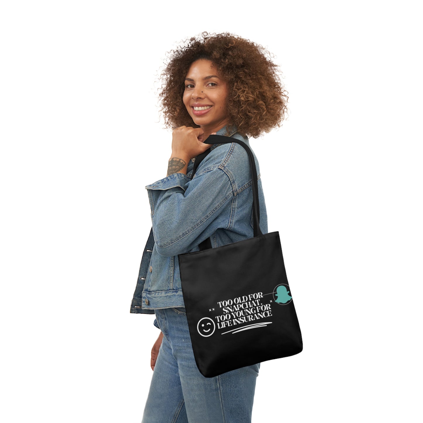 Funny Canvas Tote Bag - 'Too Old for Snapchat, Too Young for Life Insurance'