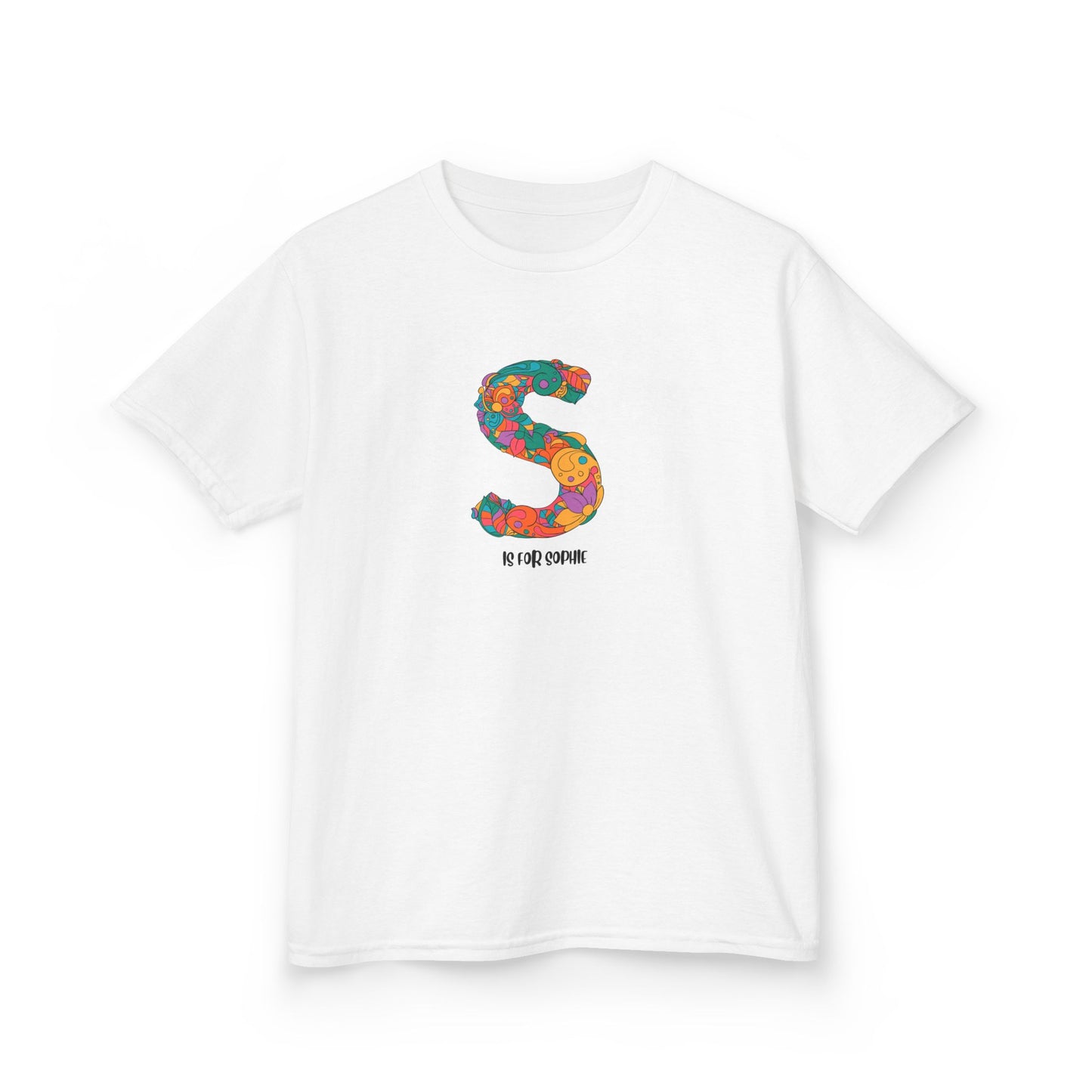 Personalised Floral Alphabet Tee - Fun & Vibrant S Design for Creative Kids
