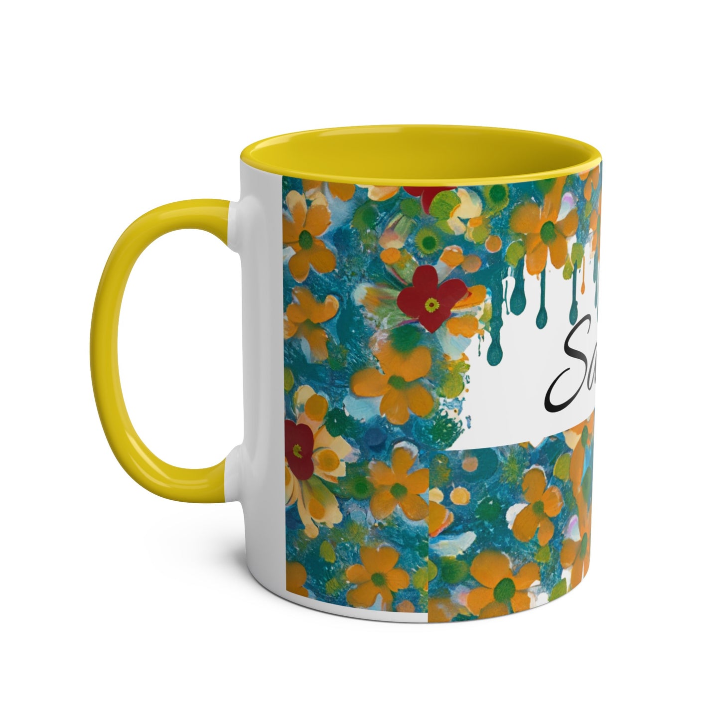 Floral, Painted, dripped Coffee Mug!
