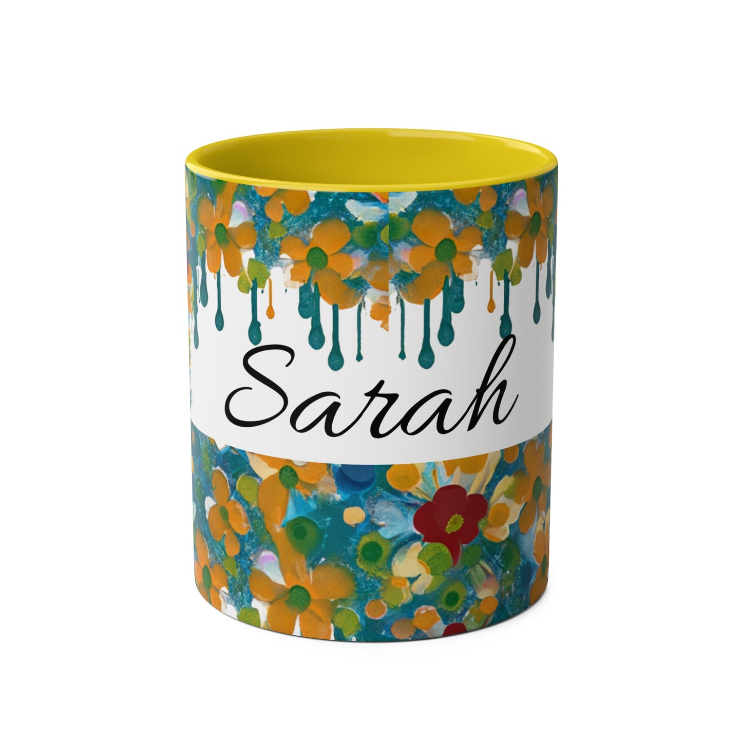 Floral, Painted, dripped Coffee Mug!