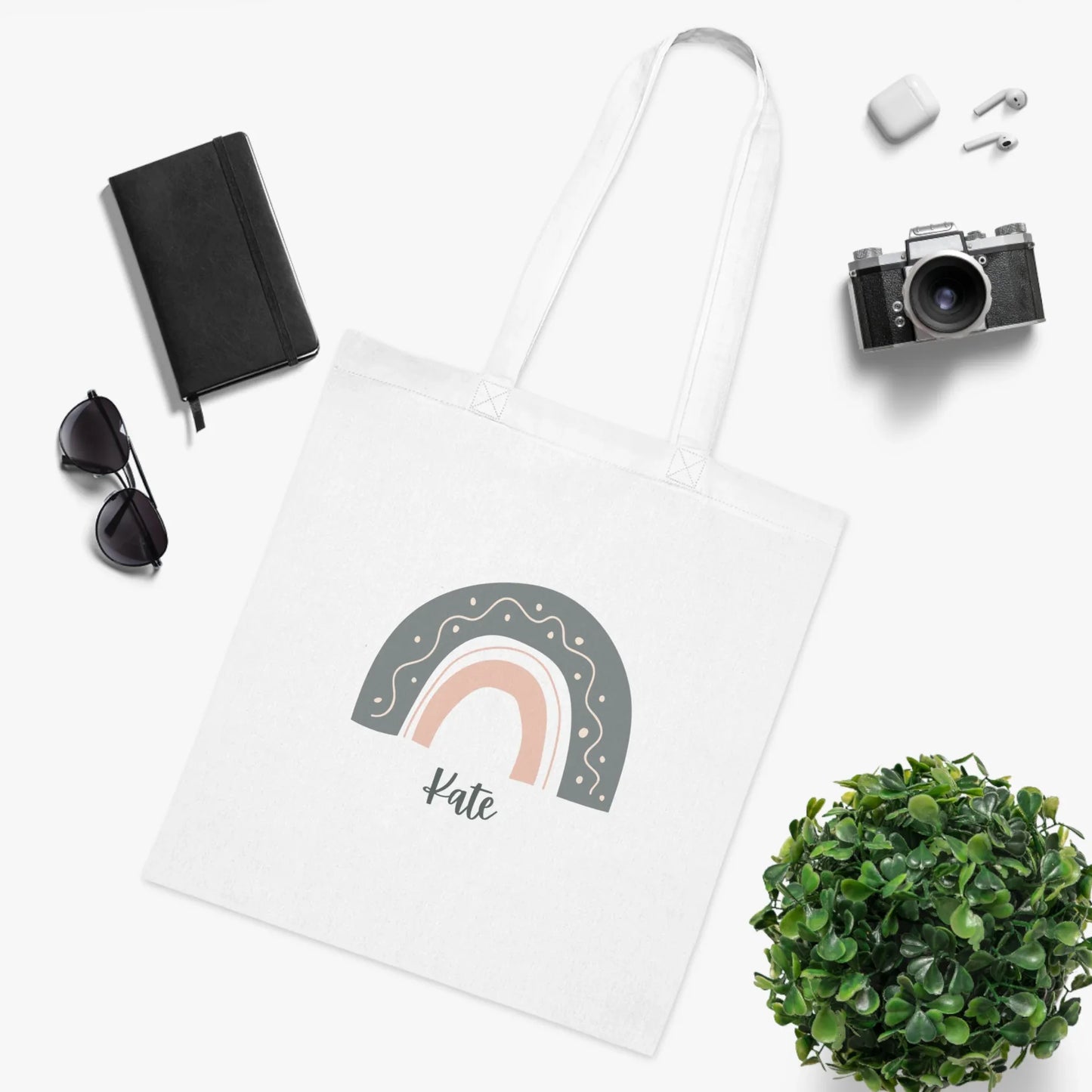 Personalised Rainbow Neutral Tote - Alley Crafters