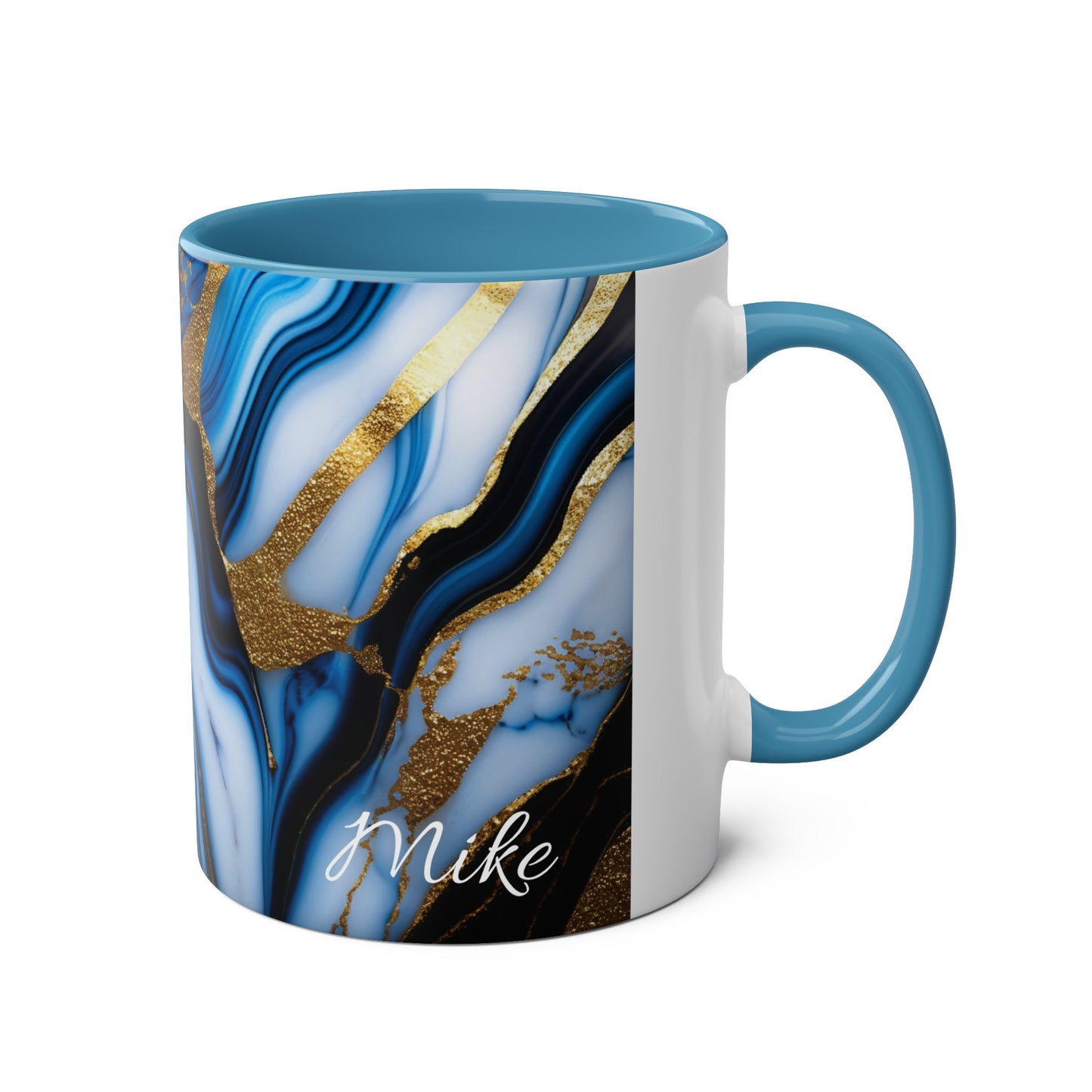 Personalised Marble ink Art Mug (blue,gold)
