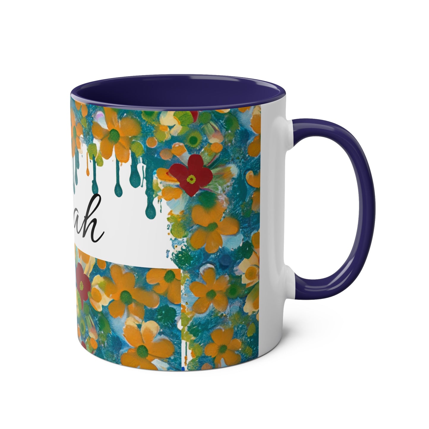 Floral, Painted, dripped Coffee Mug!
