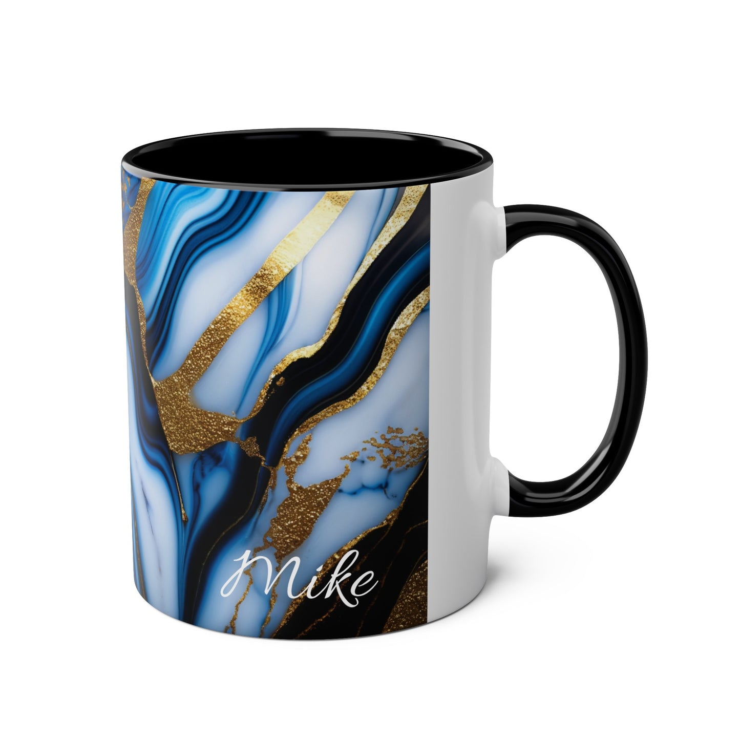 Personalised Marble ink Art Mug (blue,gold)
