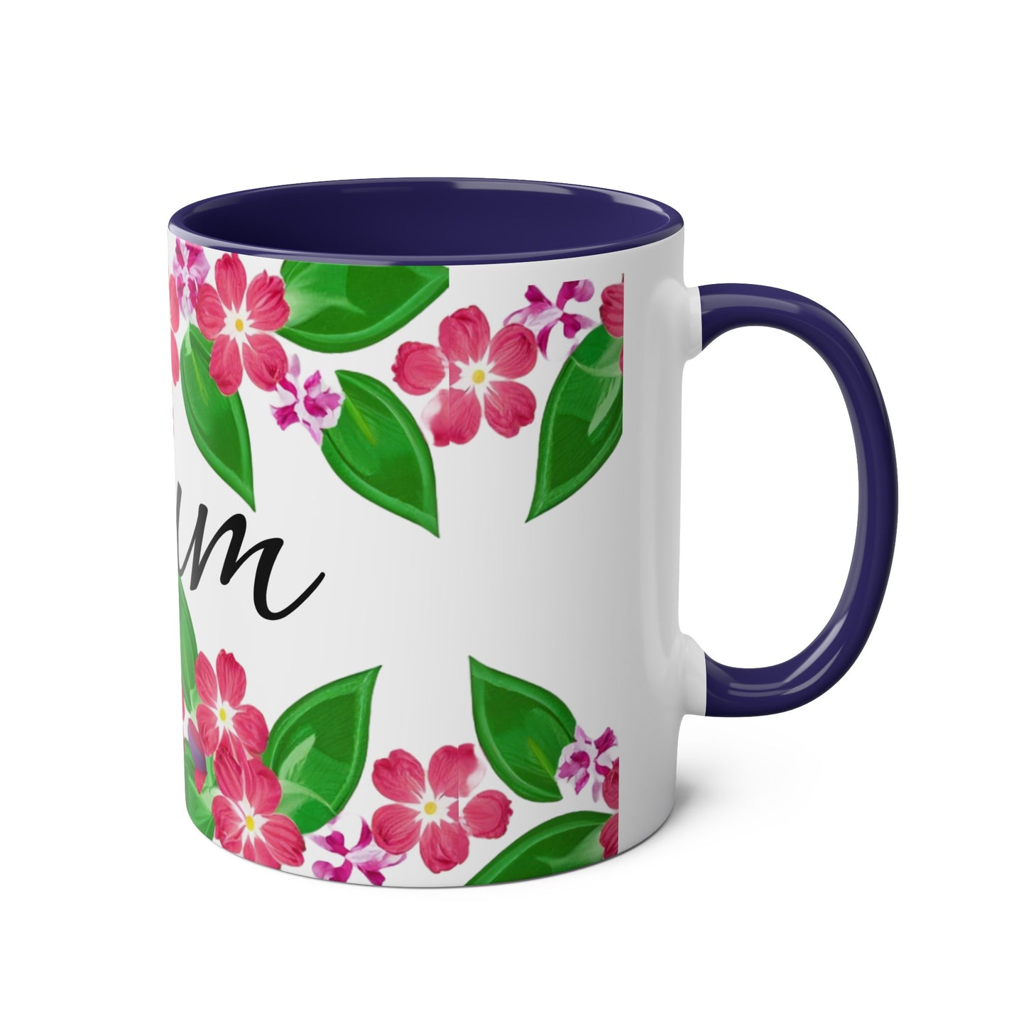 Two-Tone Floral MUM Coffee Mugs, 11oz