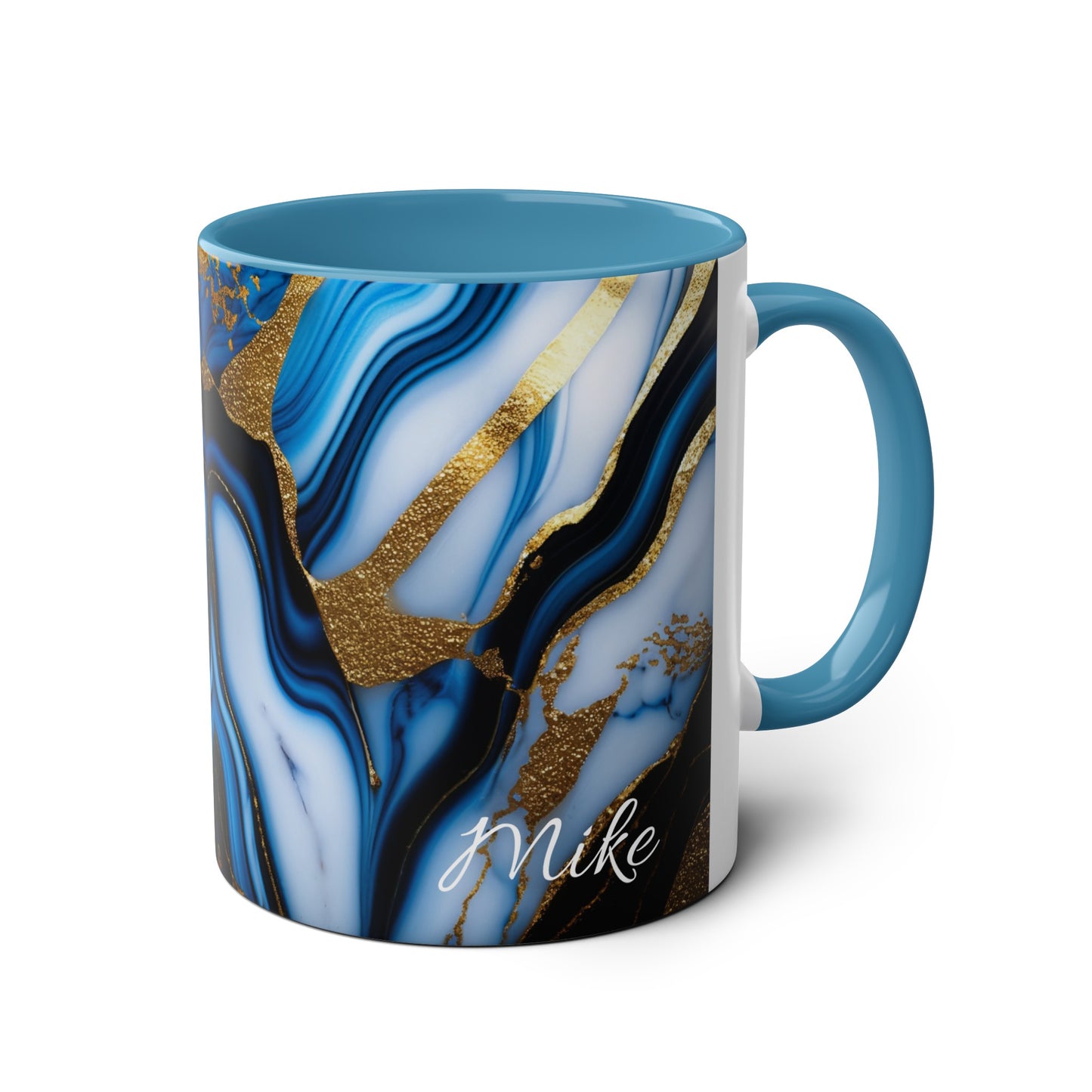 Personalised Marble ink Art Mug (blue,gold)