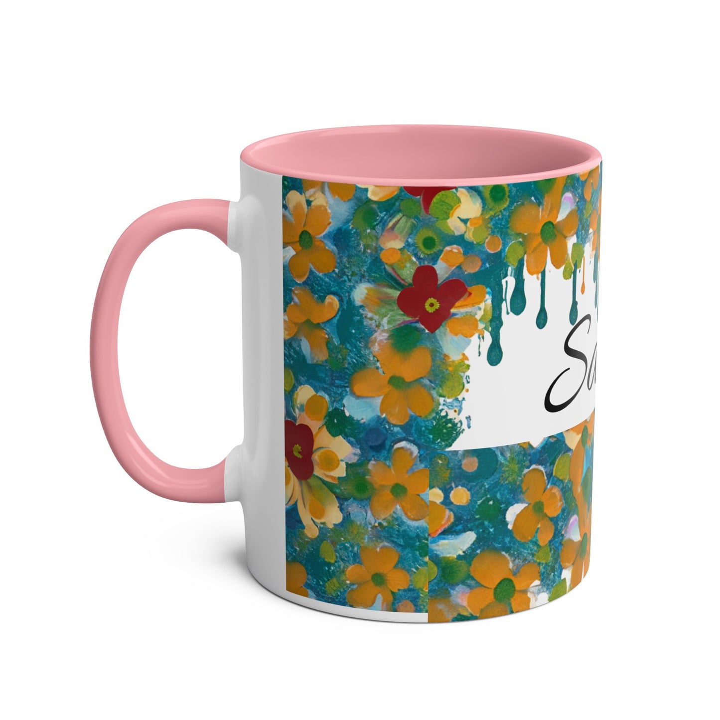 Floral, Painted, dripped Coffee Mug!