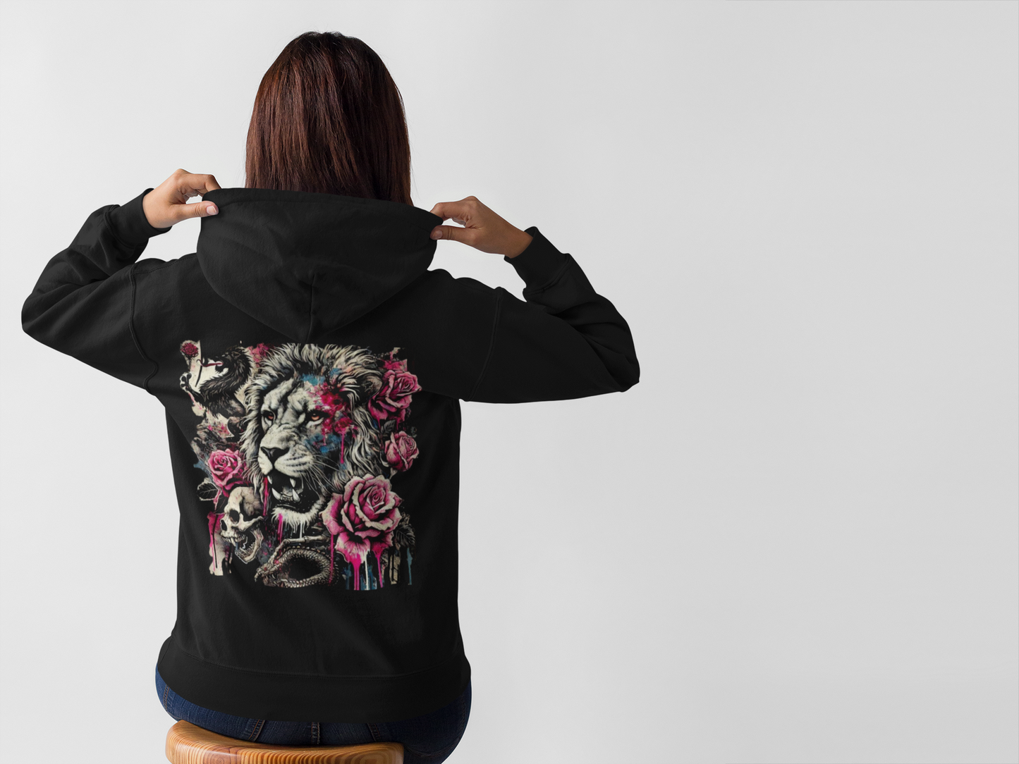 Hooded Sweatshirt - Lion Skull Dragon Design