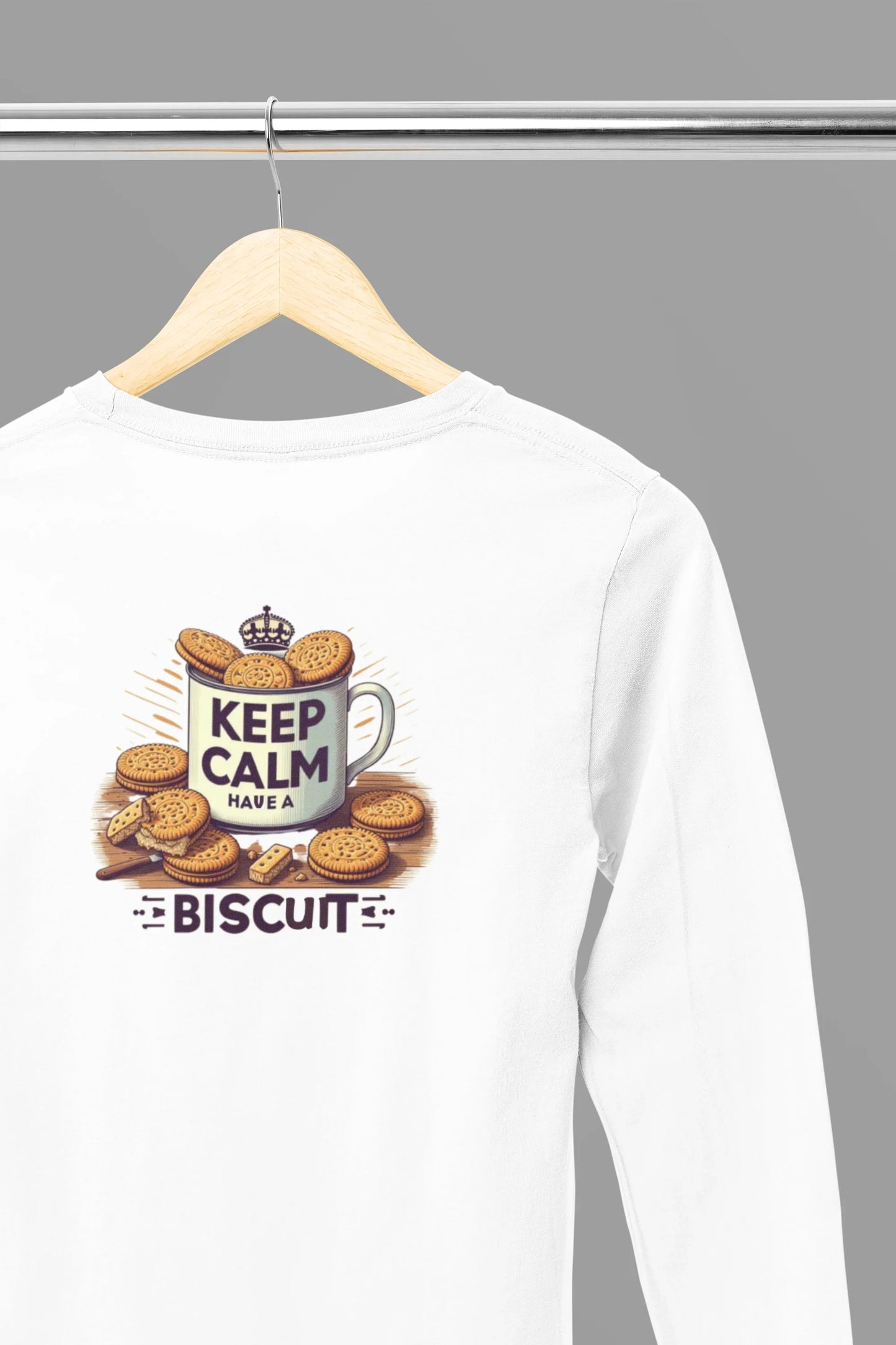 Long Sleeve Tee - Keep Calm Have a Biscuit Design - Alley Crafters