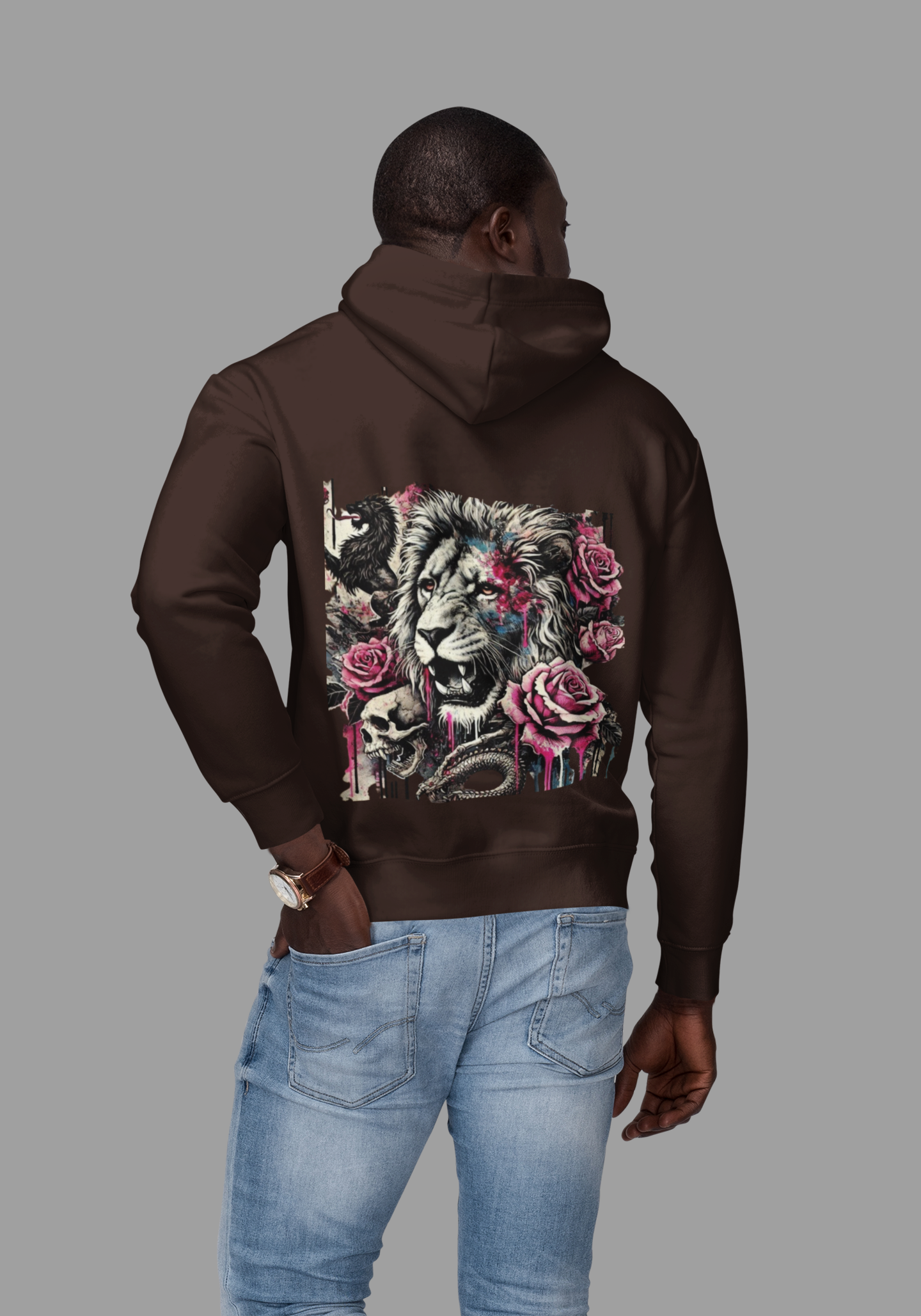 Hooded Sweatshirt - Lion Skull Dragon Design