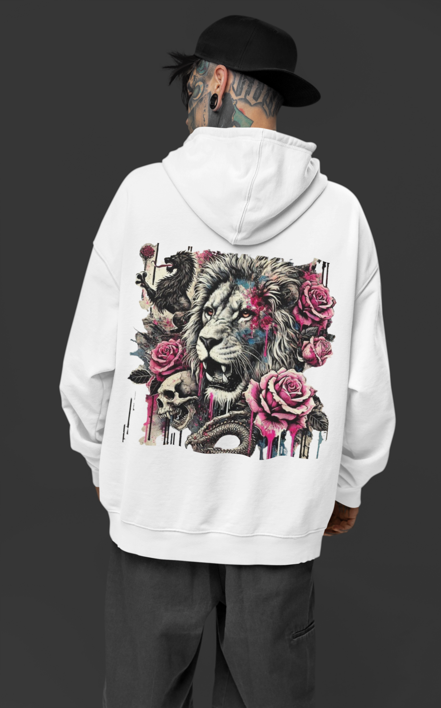 Hooded Sweatshirt - Lion Skull Dragon Design