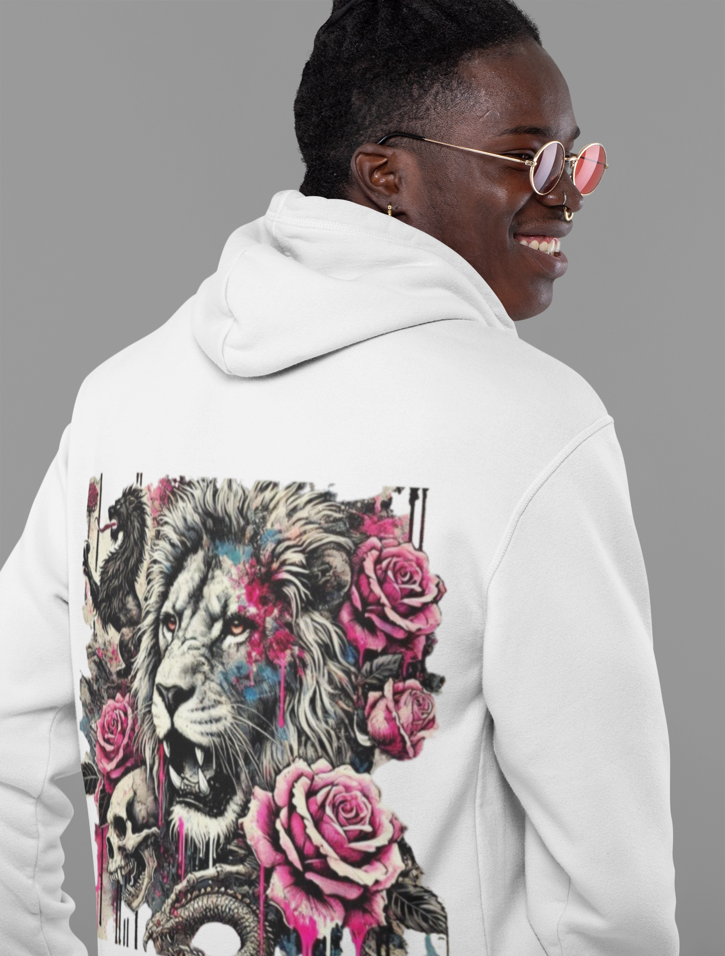 Hooded Sweatshirt - Lion Skull Dragon Design