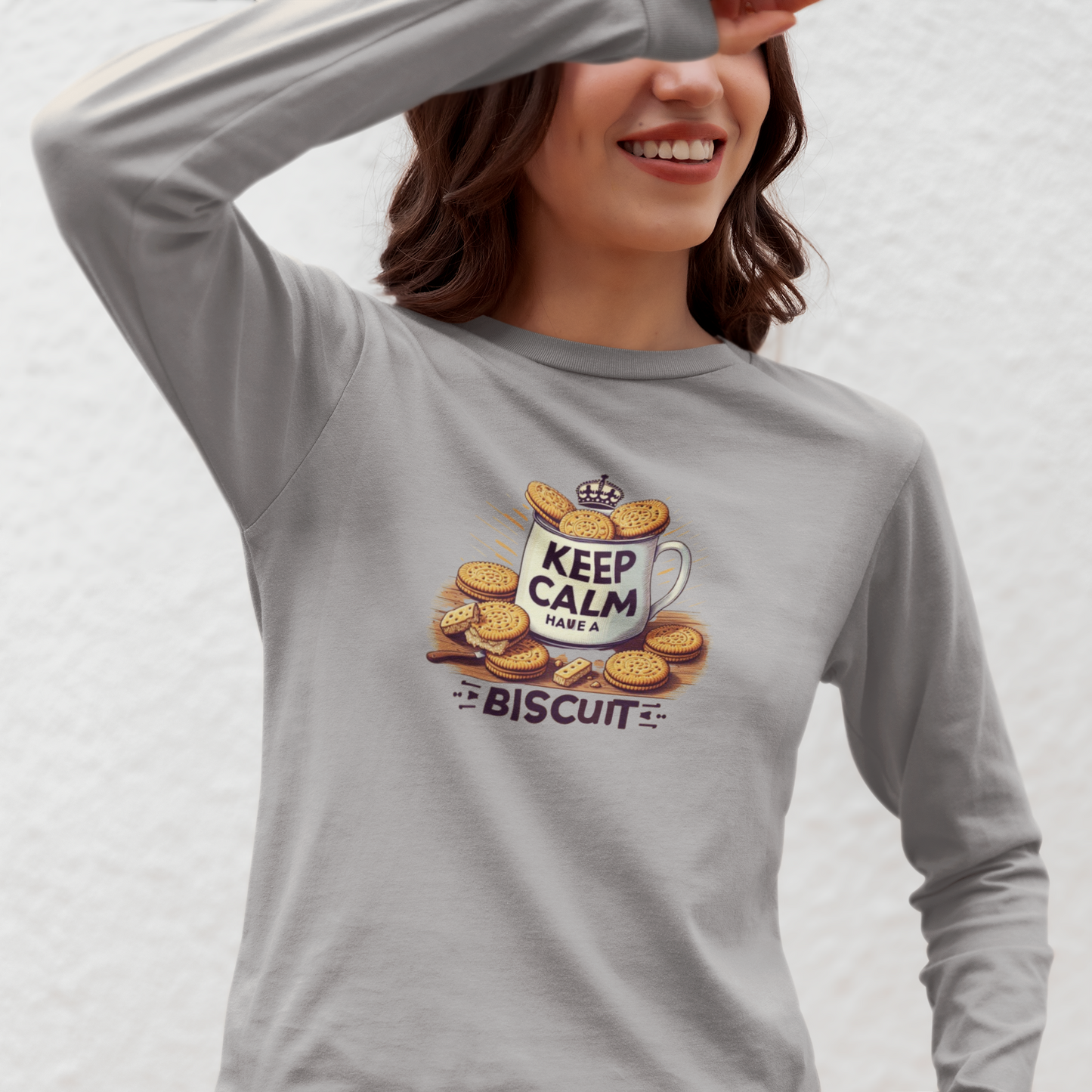 Long Sleeve Tee - Keep Calm Have a Biscuit Design