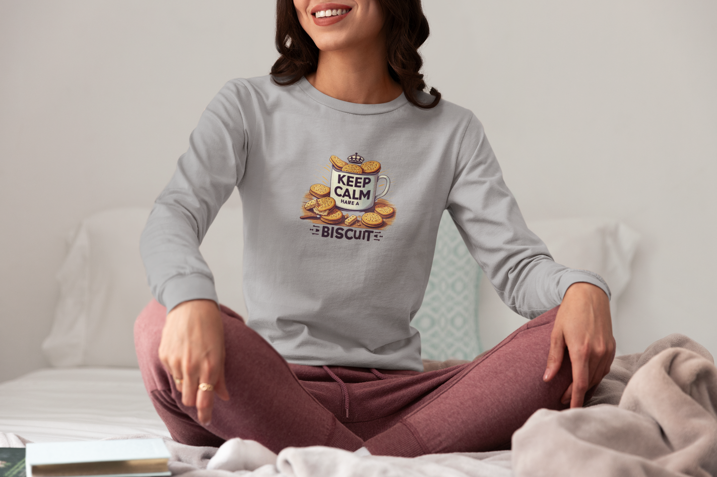 Long Sleeve Tee - Keep Calm Have a Biscuit Design