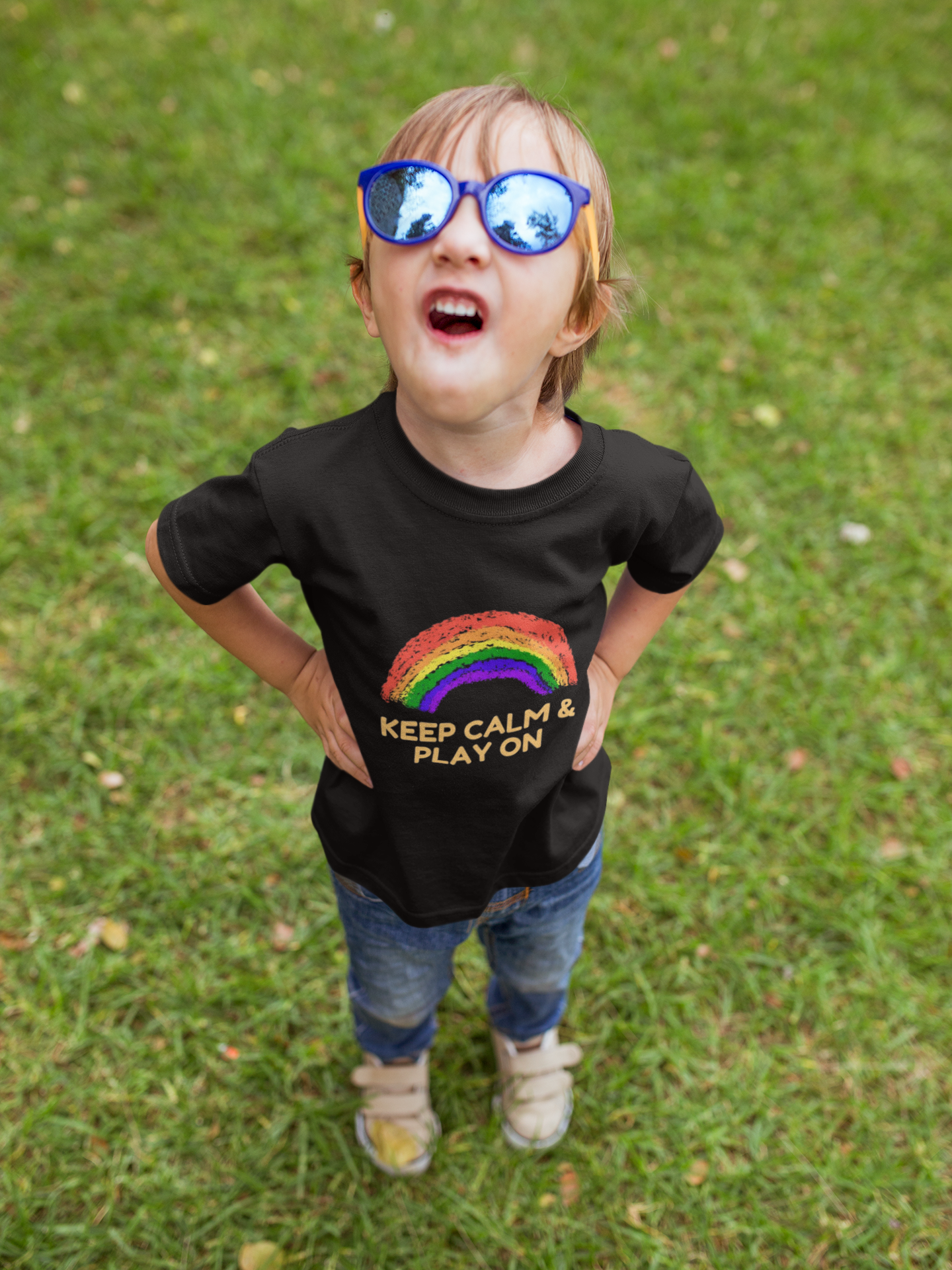 Rainbow Toddler T-Shirt - "Keep Calm & Play On" - Playful Jersey Tee for Kids