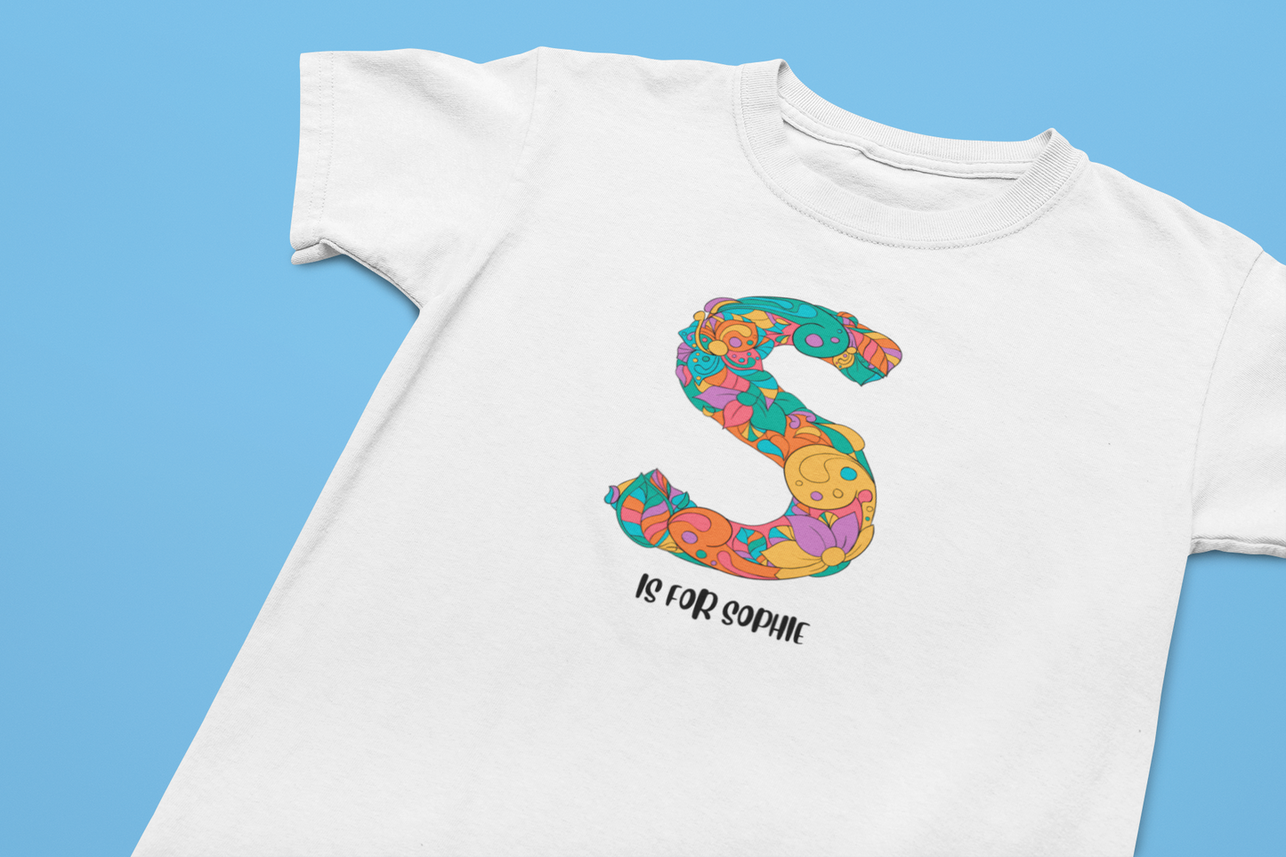 Personalised Floral Alphabet Tee - Fun & Vibrant S Design for Creative Kids