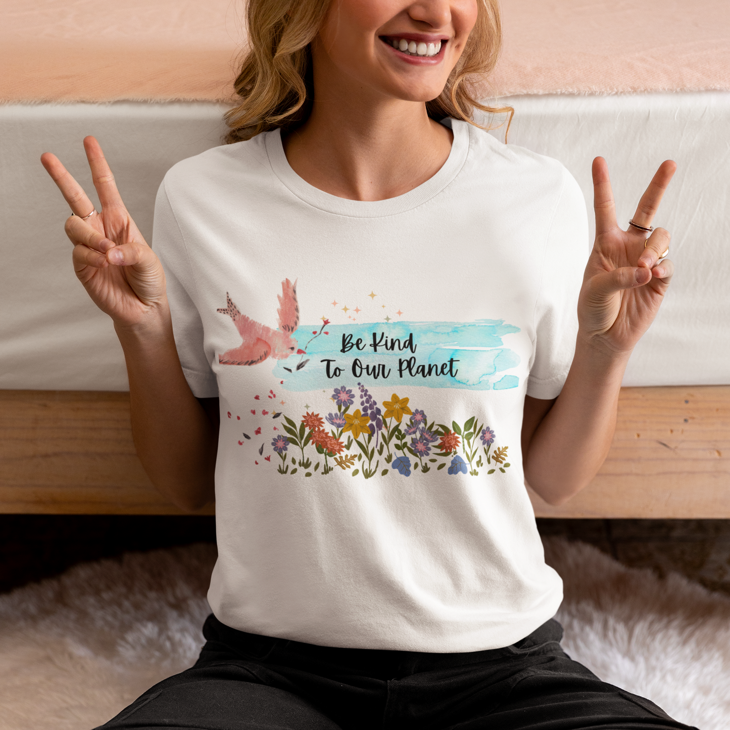 Peaceful Earth Watercolour T-Shirt, Eco-Friendly Planet Protection Tee, Be Kind Environmental Art Shirt, Awareness Climate Change Top,