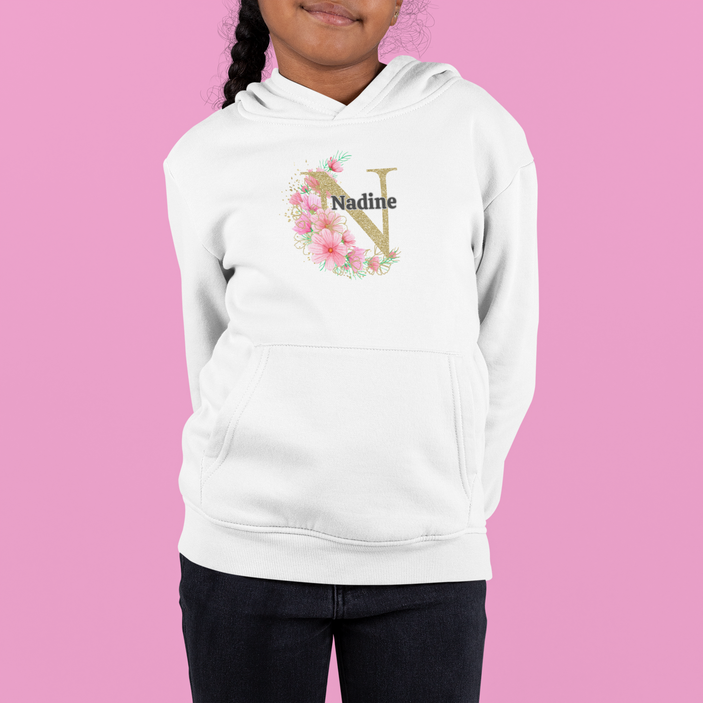 Personalised Floral Kids Hoodie - Custom Name Design