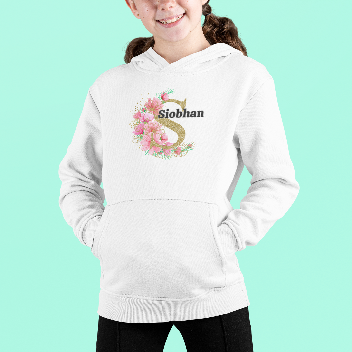 Personalised Floral Kids Hoodie - Custom Name Design