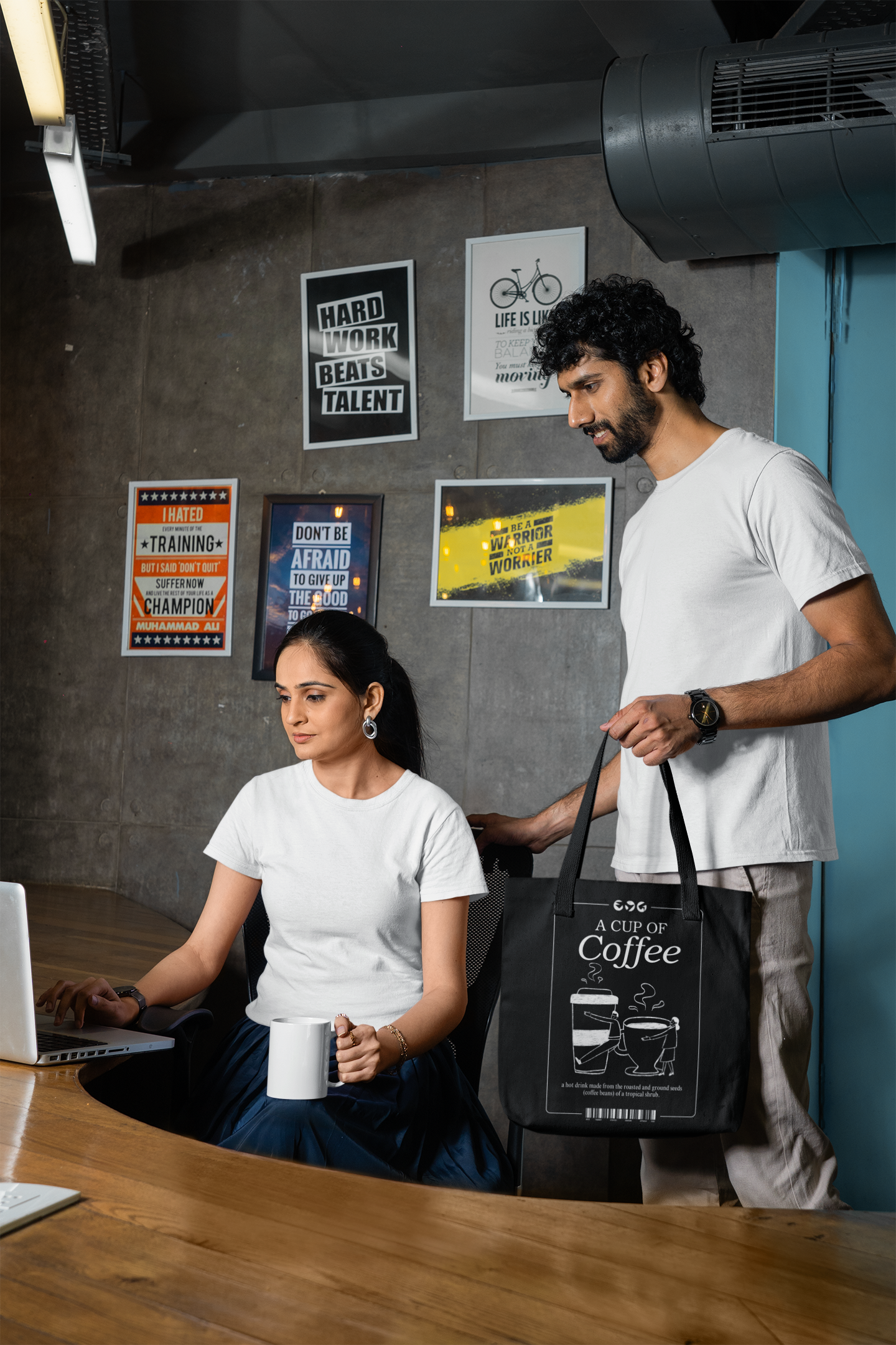 Coffee Lovers Canvas Tote Bag with strap colour option - 'A Cup of Coffee' Design