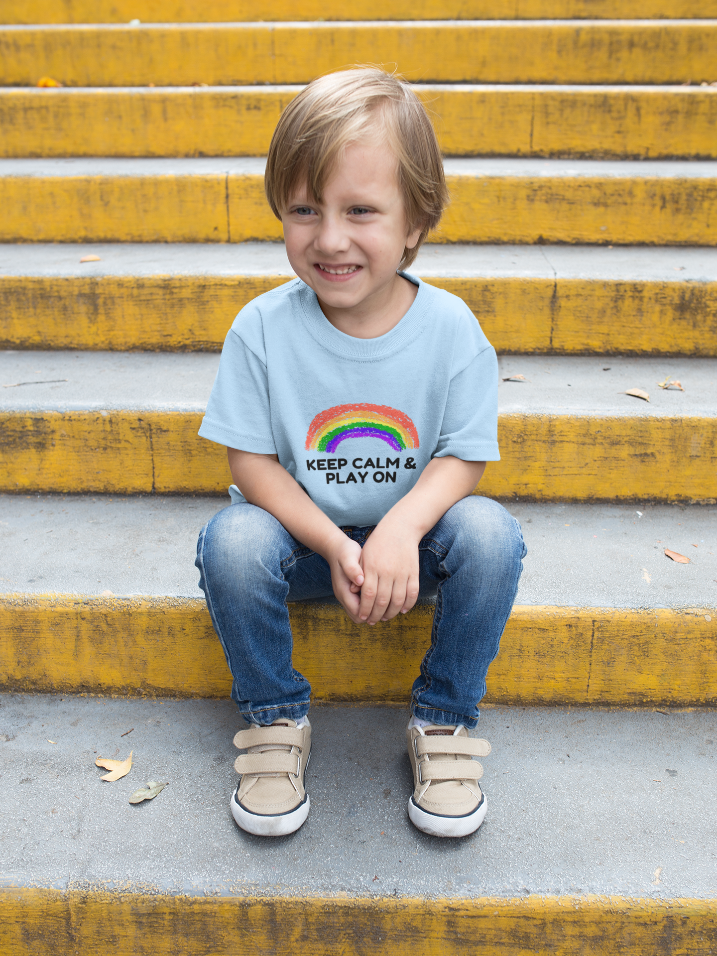 Rainbow Toddler T-Shirt - "Keep Calm & Play On" - Playful Jersey Tee for Kids