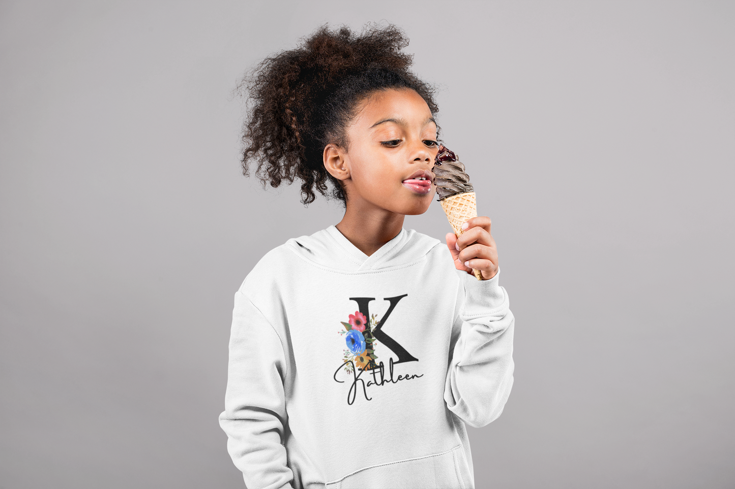 Personalised Floral Kids Hoodie - Custom Name Design