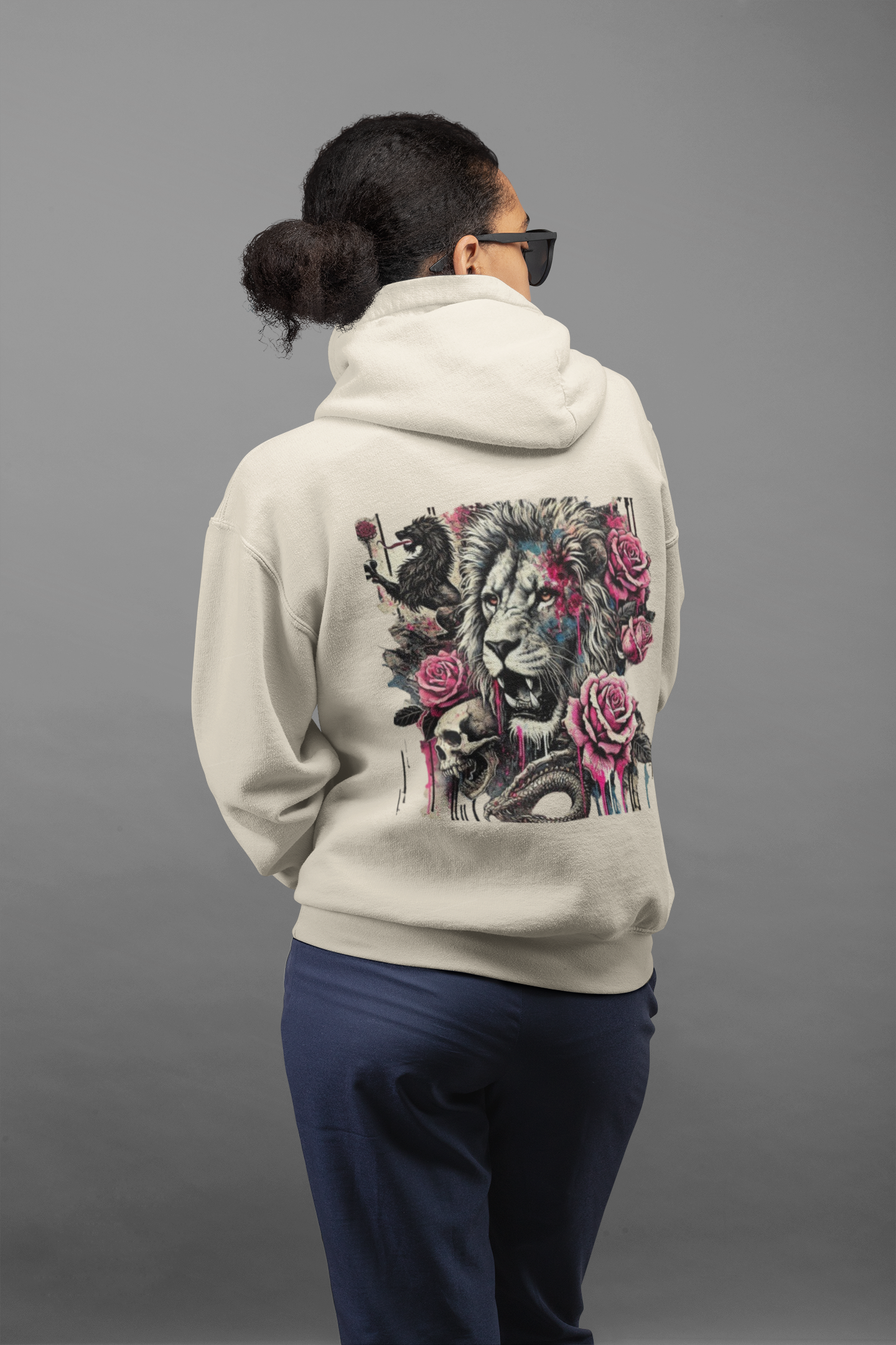 Hooded Sweatshirt - Lion Skull Dragon Design