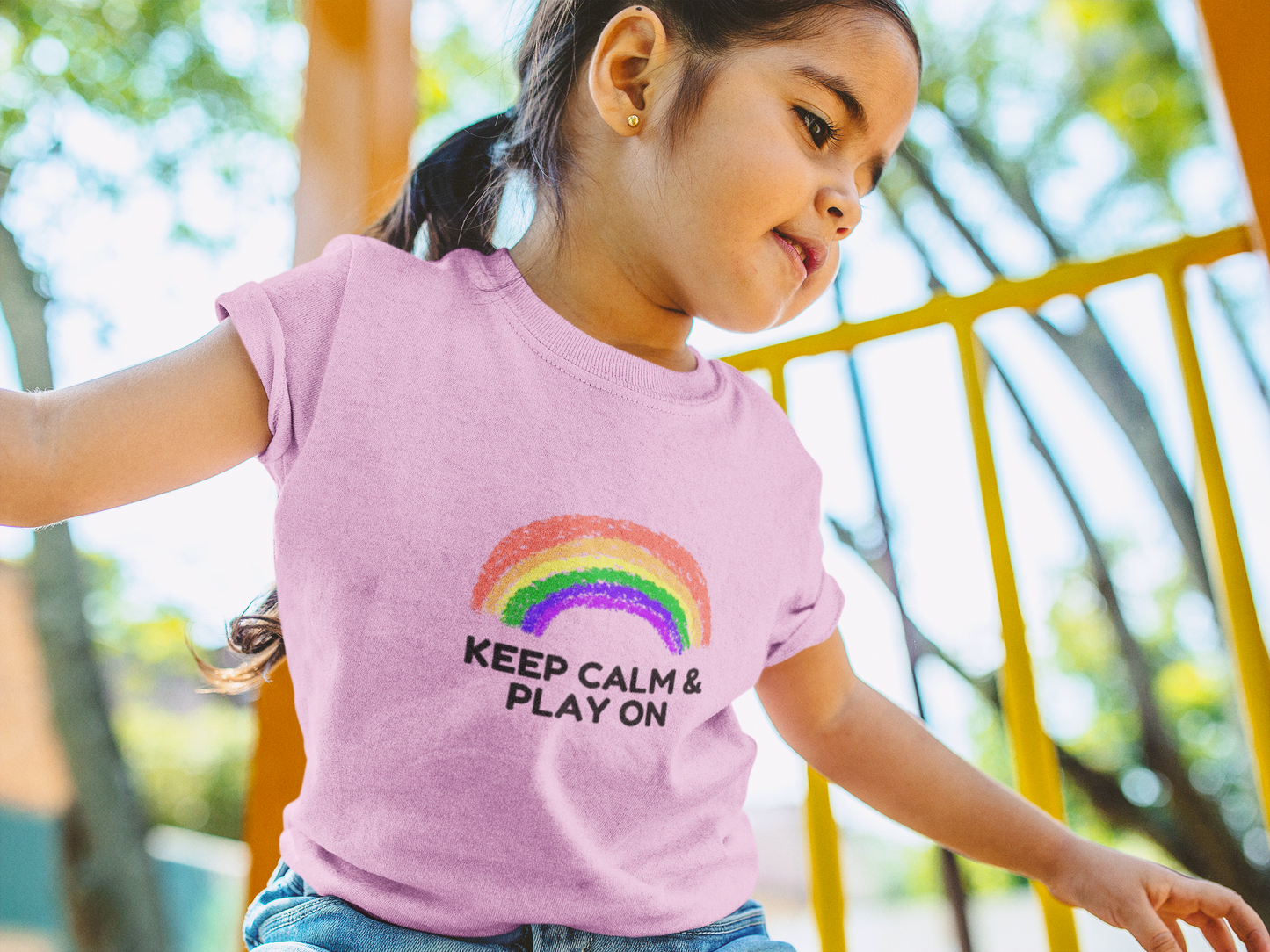 Rainbow Toddler T-Shirt - "Keep Calm & Play On" - Playful Jersey Tee for Kids