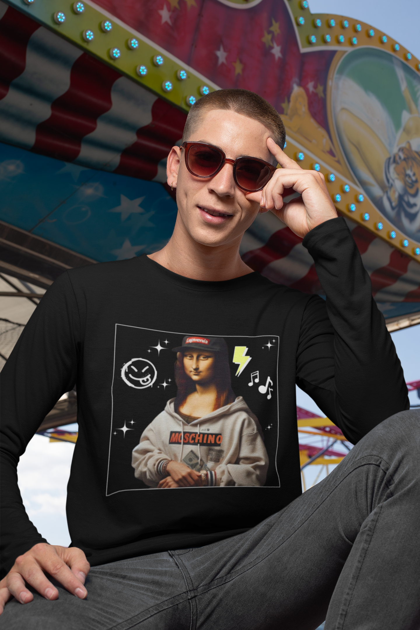 Streetwear Long Sleeve Tee - Mona Lisa Design