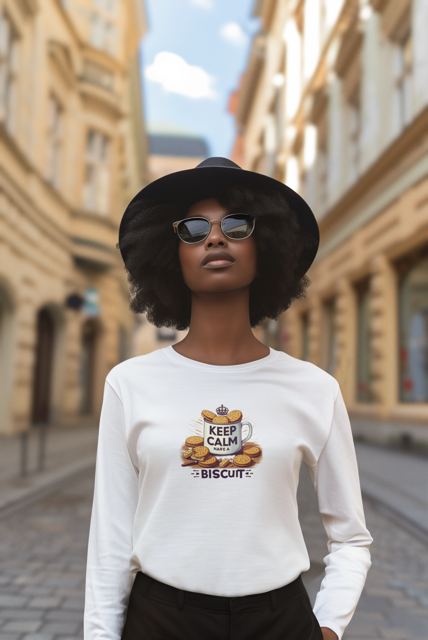 Long Sleeve Tee - Keep Calm Have a Biscuit Design