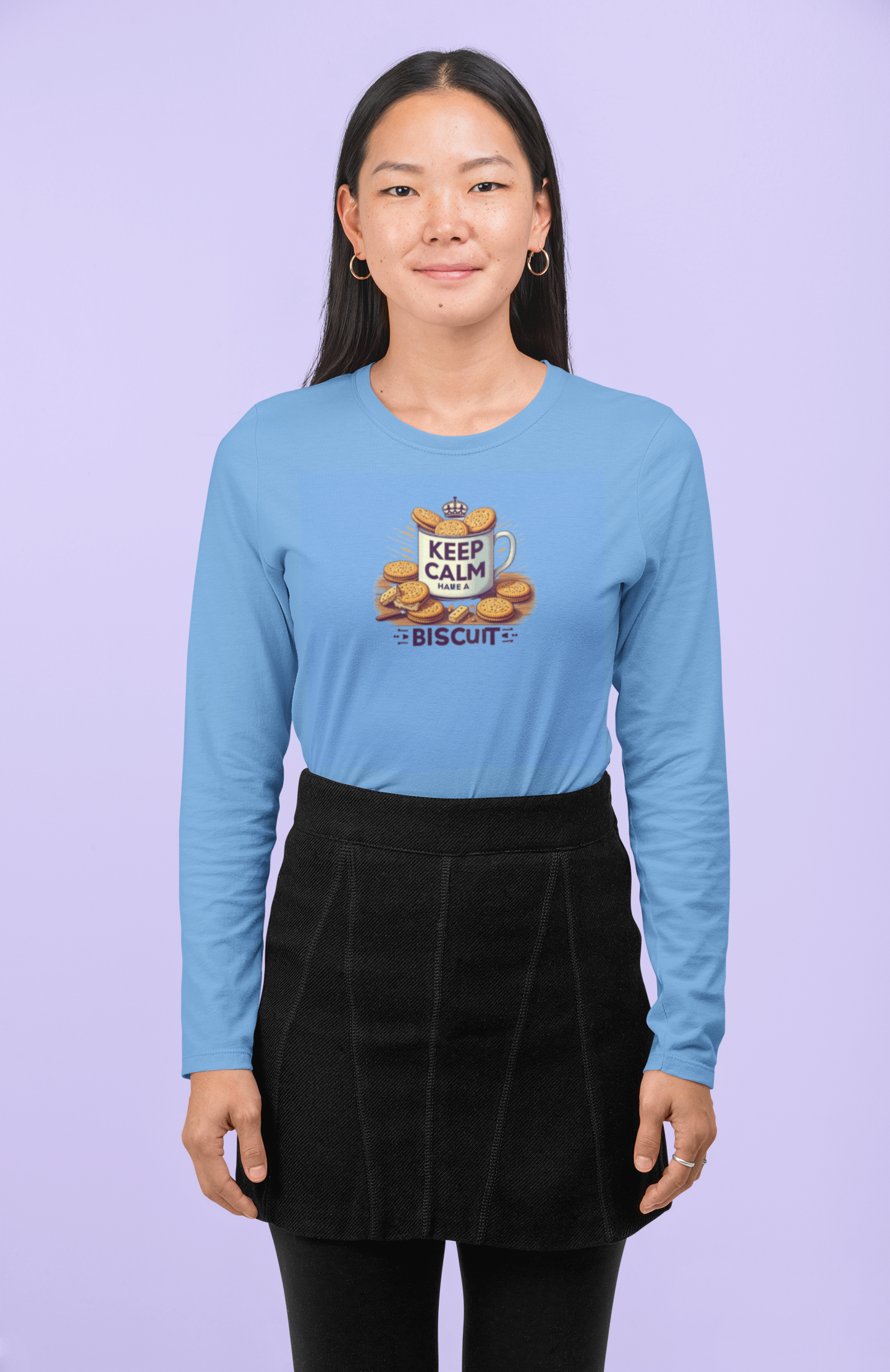 Long Sleeve Tee - Keep Calm Have a Biscuit Design